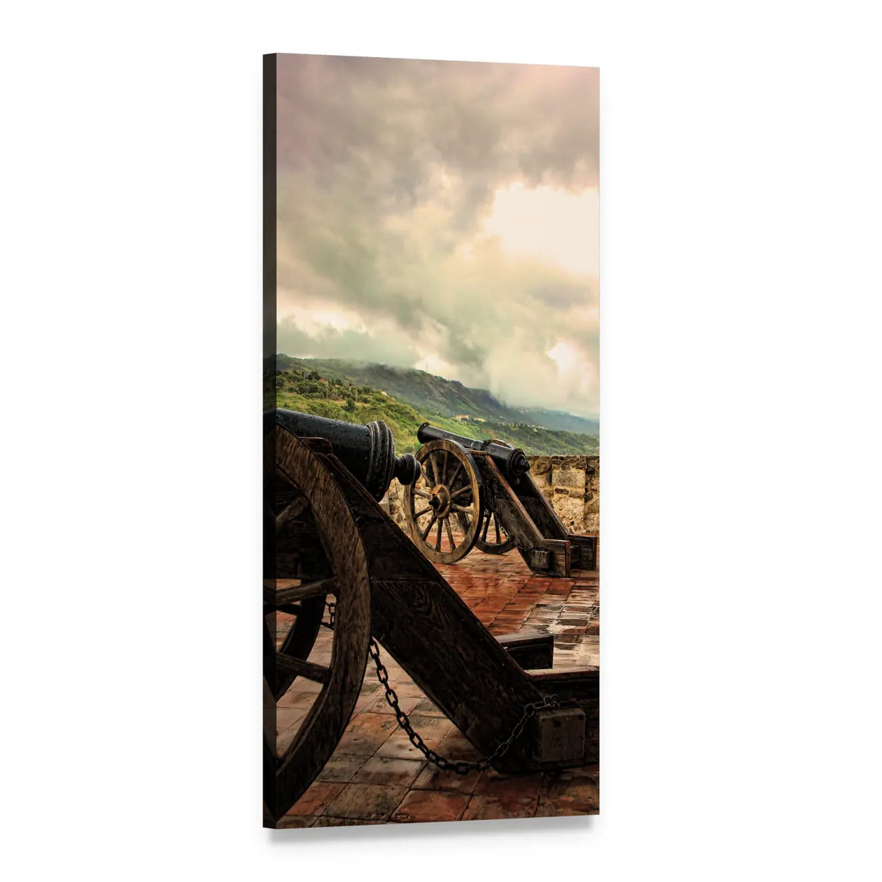 Old Castle Cannons on Stone Vertical Canvas Wall Art, 1 panel 1 Vertical layout gallery wrapped canvas set, angled product view