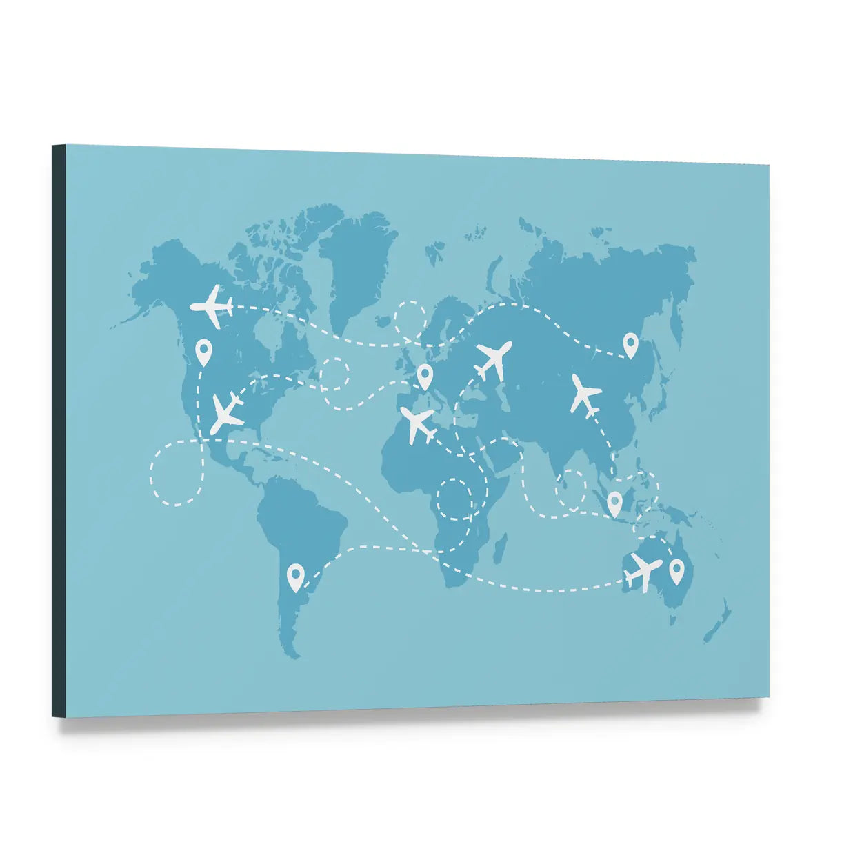 Airplane Routes on World Map Canvas Wall Art, single panel gallery wrapped canvas, angled product view