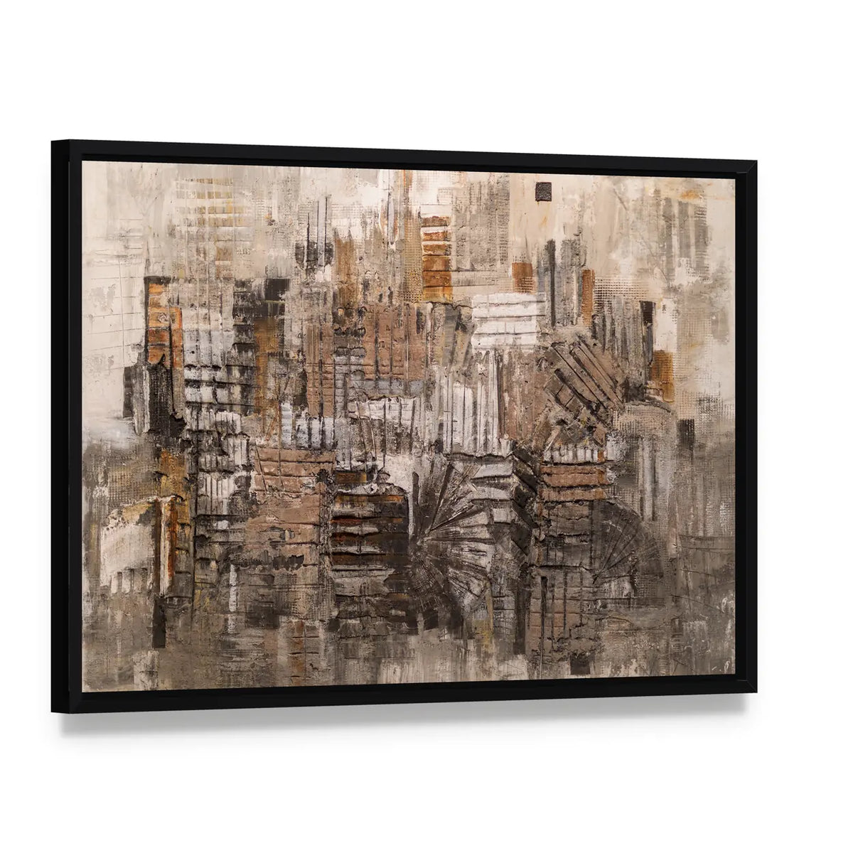 Old House Bricks Pattern Canvas Wall Art, framed canvas in a black floater frame, angled product view