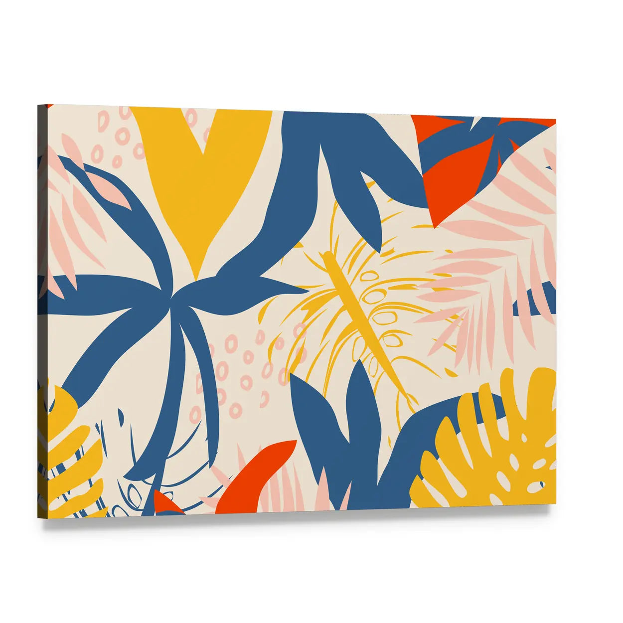 Summer Tropical Leaf Pattern Canvas Wall Art, single panel gallery wrapped canvas, angled product view