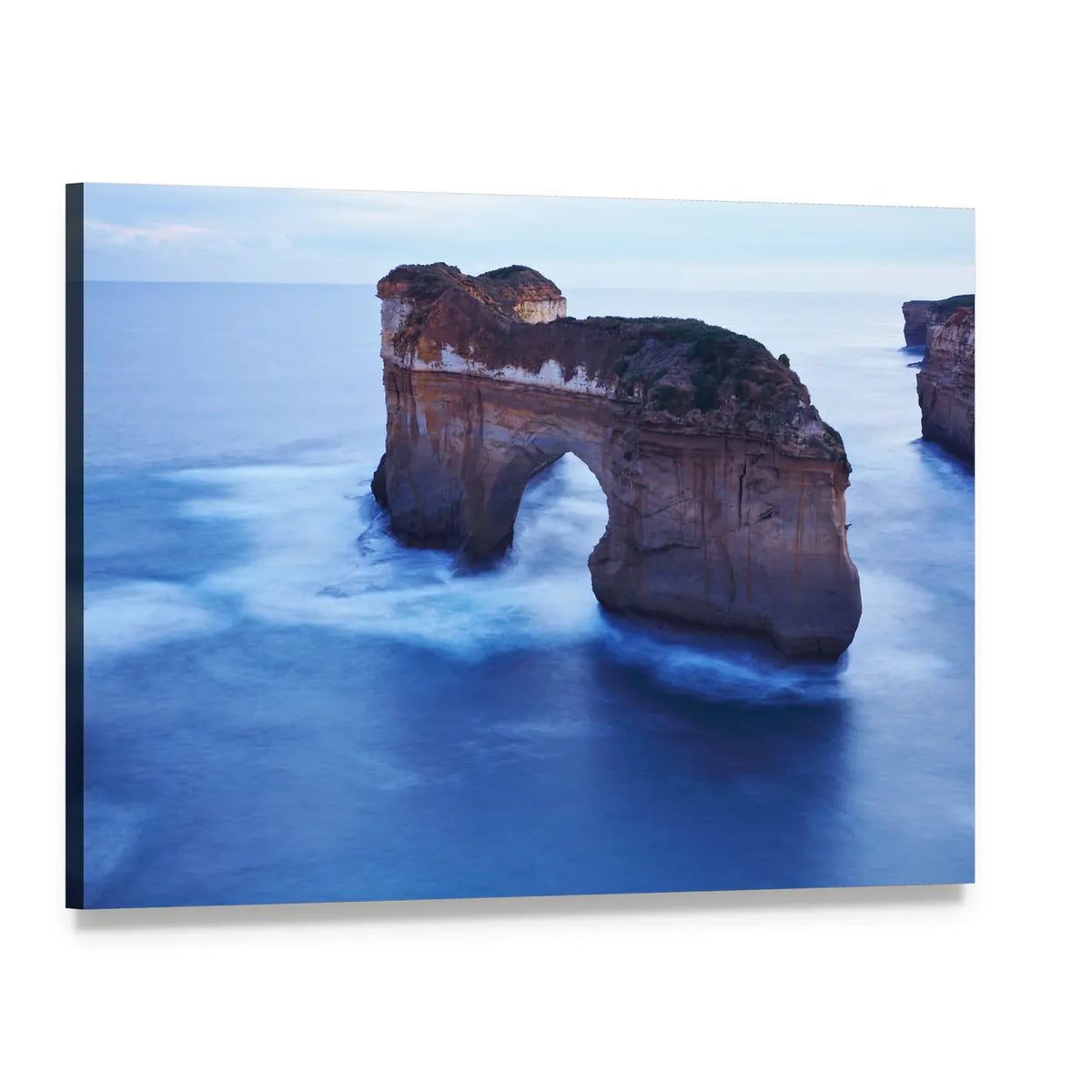 Misty Sea Arch and Limestone Cliffs Canvas Wall Art, single panel gallery wrapped canvas, angled product view