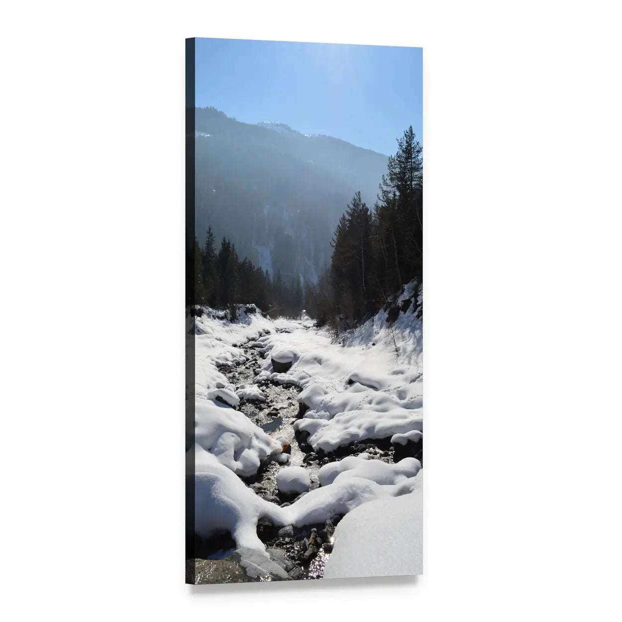 Klostertal Valley in Winter Vertical Canvas Wall Art, 1 panel 1 Vertical layout gallery wrapped canvas set, angled product view