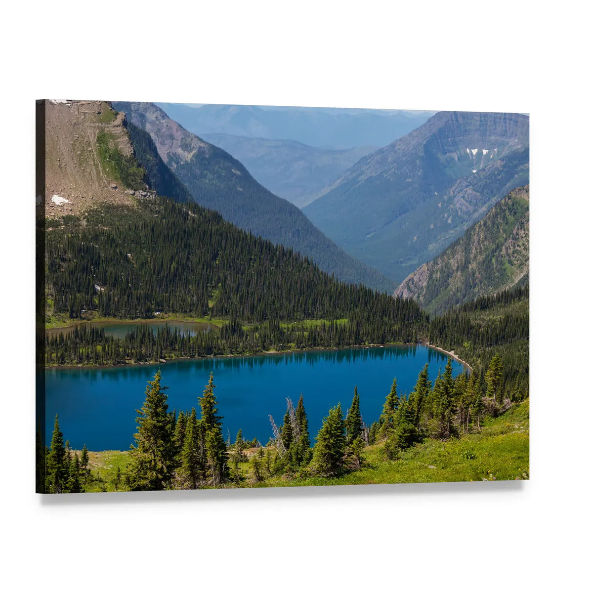 Hidden Lake in Montana Canvas Wall Art, single panel gallery wrapped canvas, angled product view