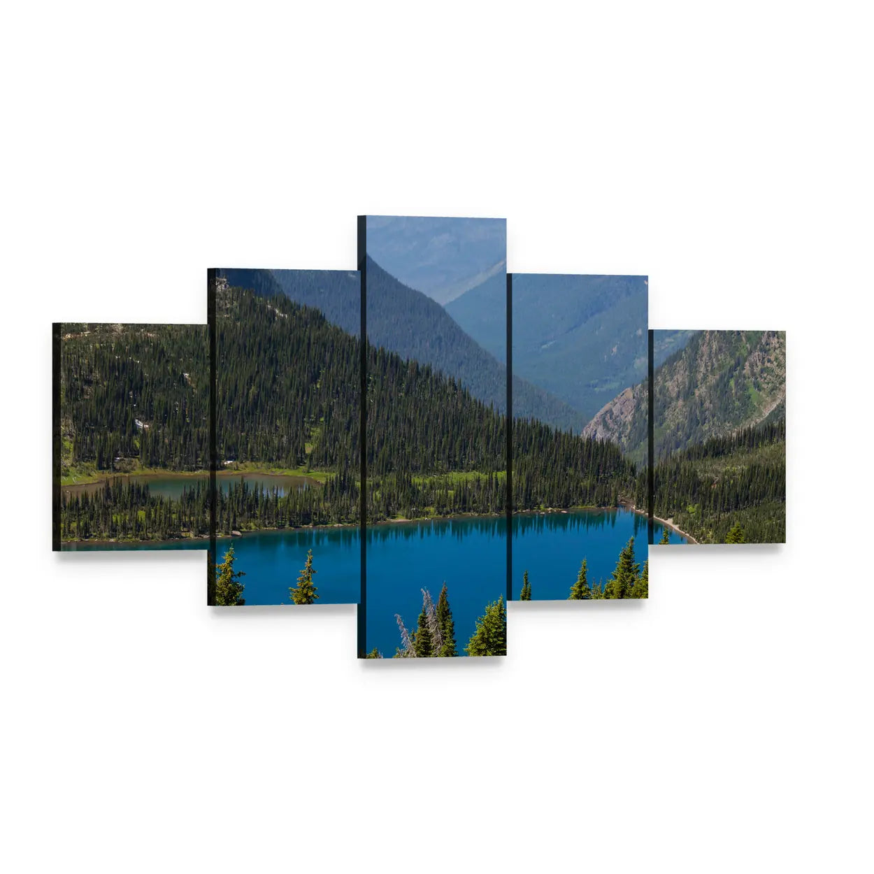 Hidden Lake in Montana Canvas Wall Art, 5 panel 5 Star layout gallery wrapped canvas set, angled product view
