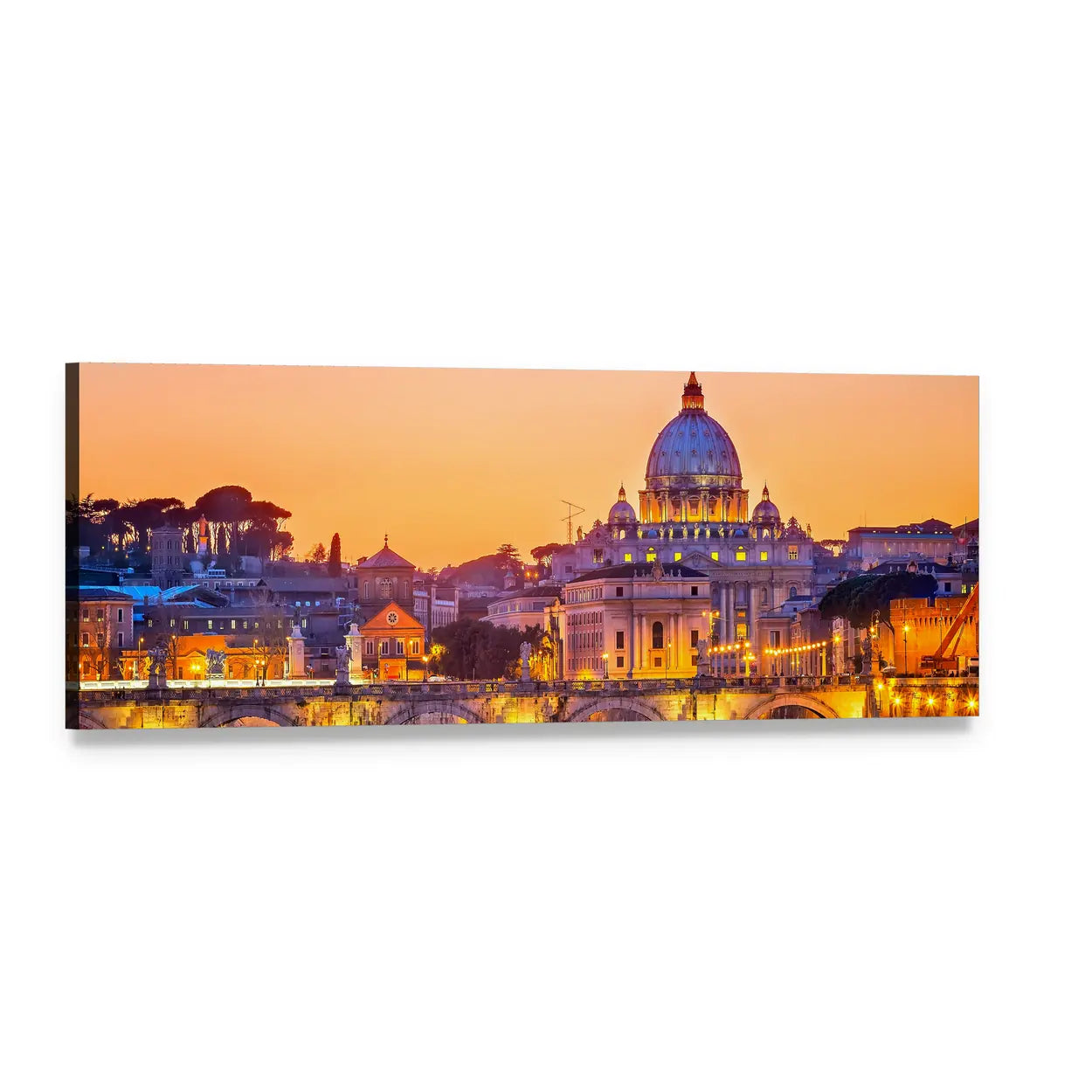 St. Peter's Basilica at Twilight Panoramic Canvas Wall Art, single panel gallery wrapped canvas, angled product view