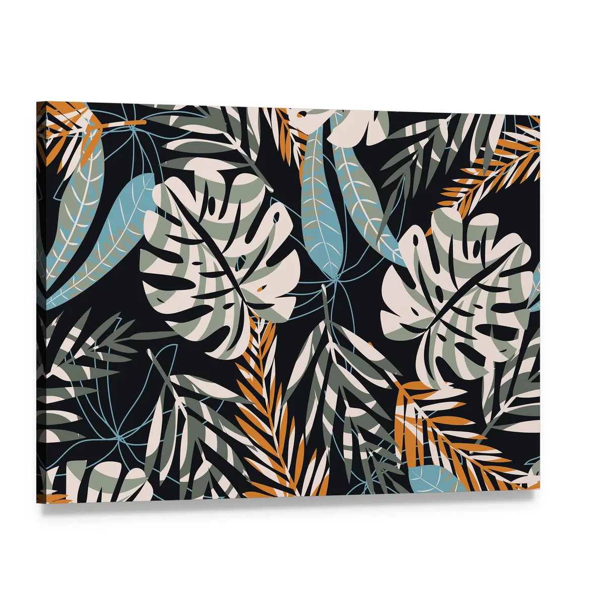 Tropical Jungle Pattern Canvas Wall Art, single panel gallery wrapped canvas, angled product view