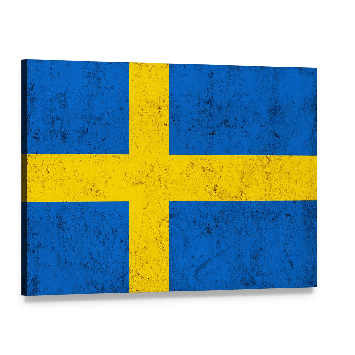 Weathered Swedish Flag Canvas Wall Art, single panel gallery wrapped canvas, angled product view
