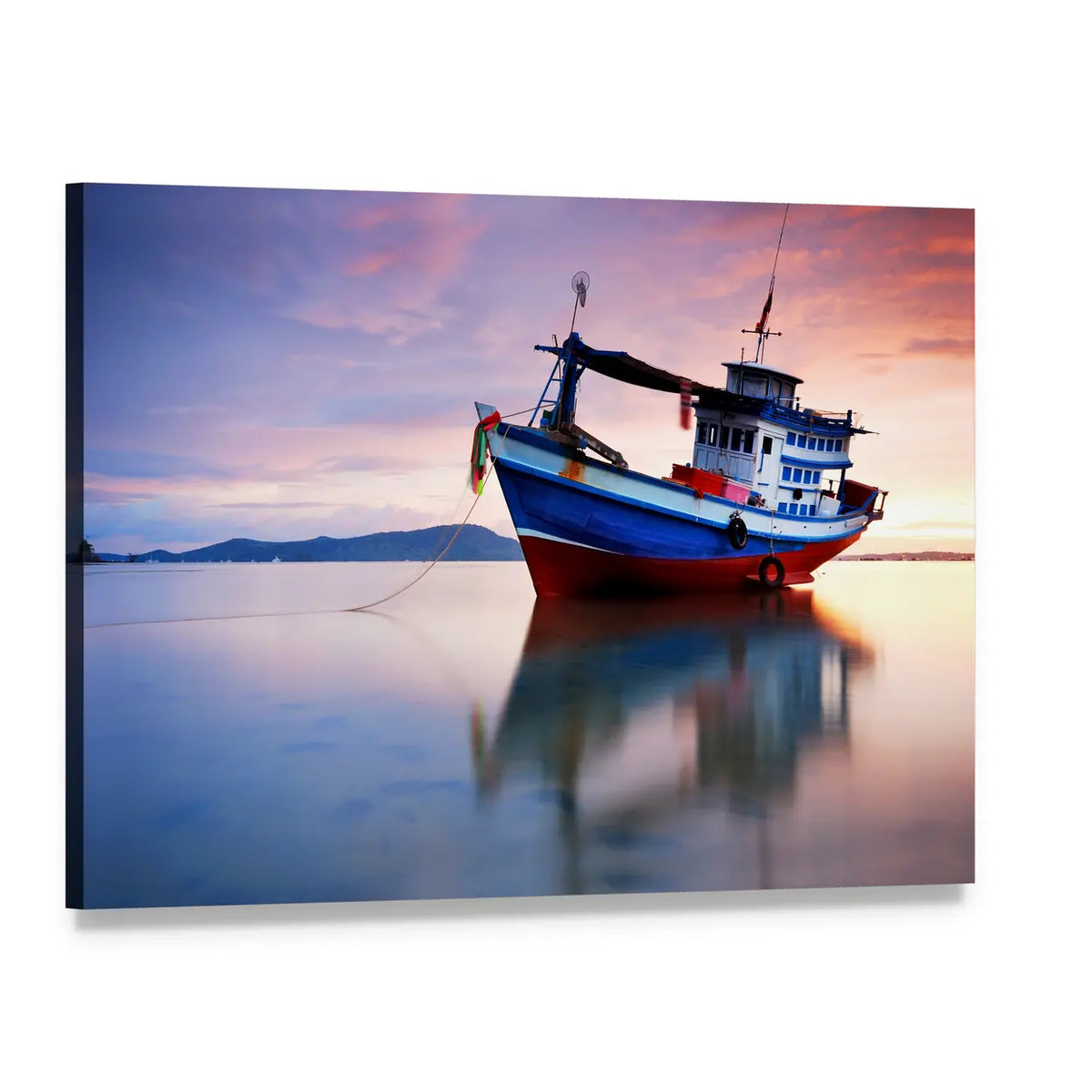Thai Fishing Boat at Sunset Canvas Wall Art, single panel gallery wrapped canvas, angled product view