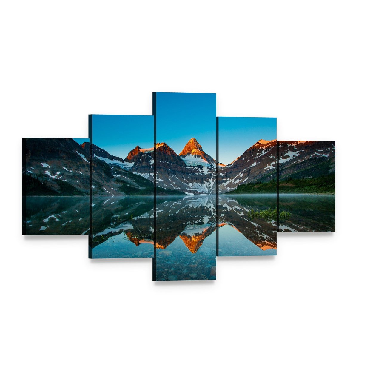 Reflection of Mount Assiniboine Canvas Wall Art, 5 panel 5 Star layout gallery wrapped canvas set, angled product view