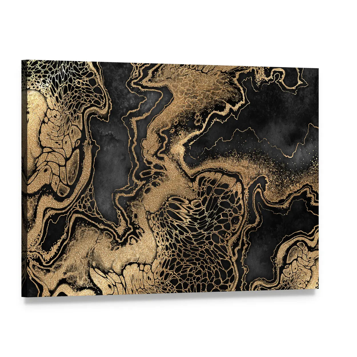 Gold Veined Marble Texture Canvas Wall Art, single panel gallery wrapped canvas, angled product view