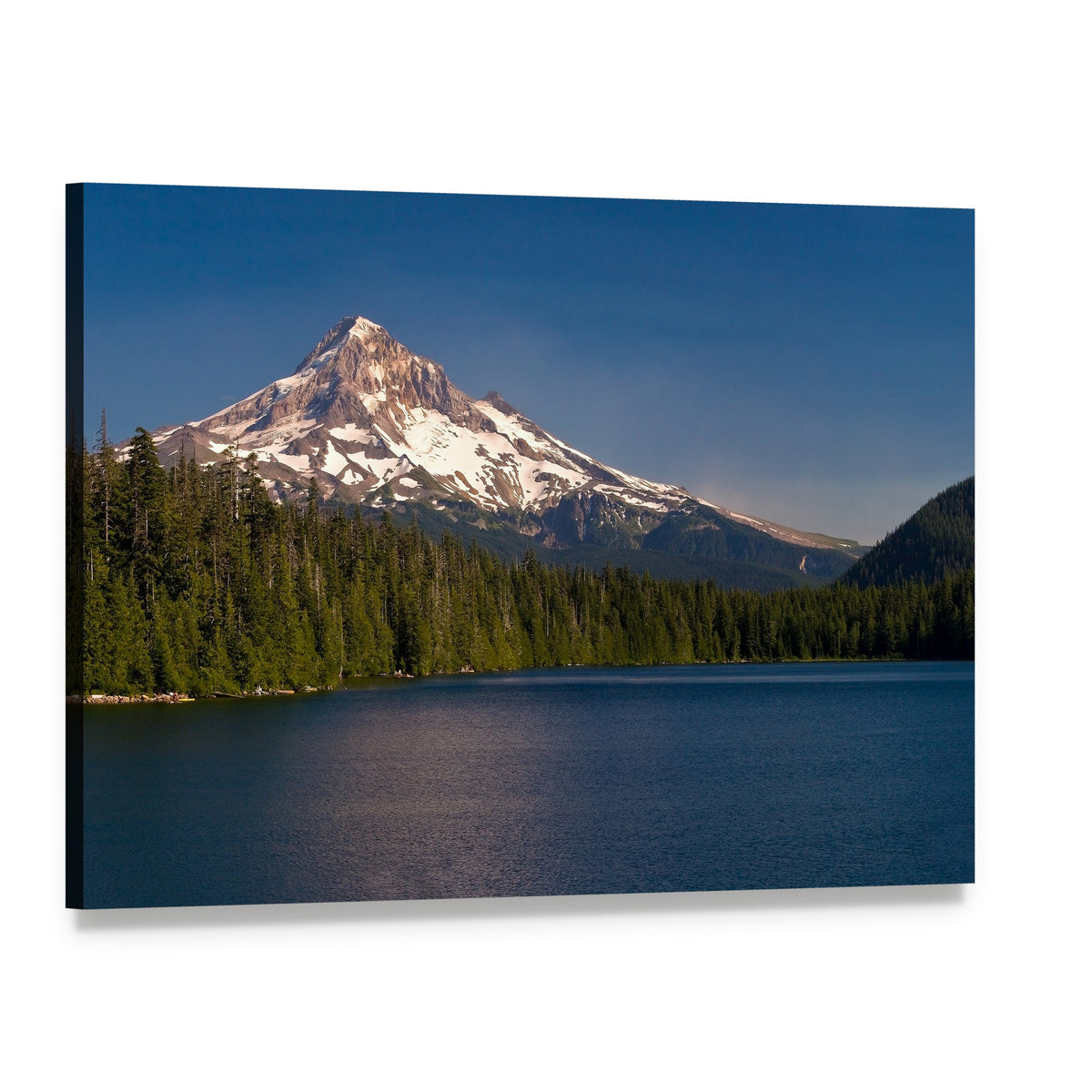 Lake and Mount Hood Canvas Wall Art, single panel gallery wrapped canvas, angled product view