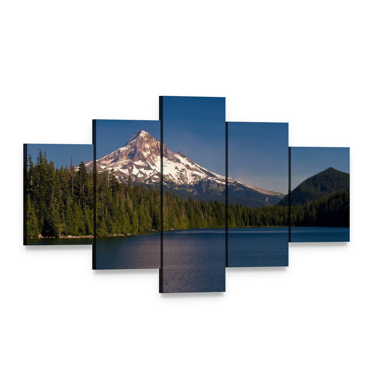 Lake and Mount Hood Canvas Wall Art, 5 panel 5 Star layout gallery wrapped canvas set, angled product view