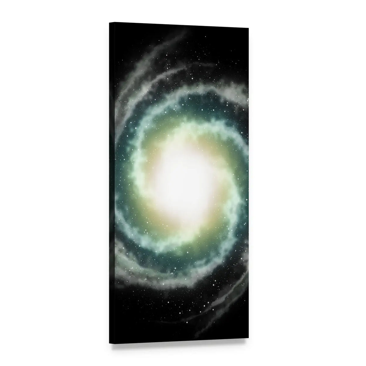 Emerald Spiral Galaxy Nebula Vertical Canvas Wall Art, 1 panel 1 Vertical layout gallery wrapped canvas set, angled product view
