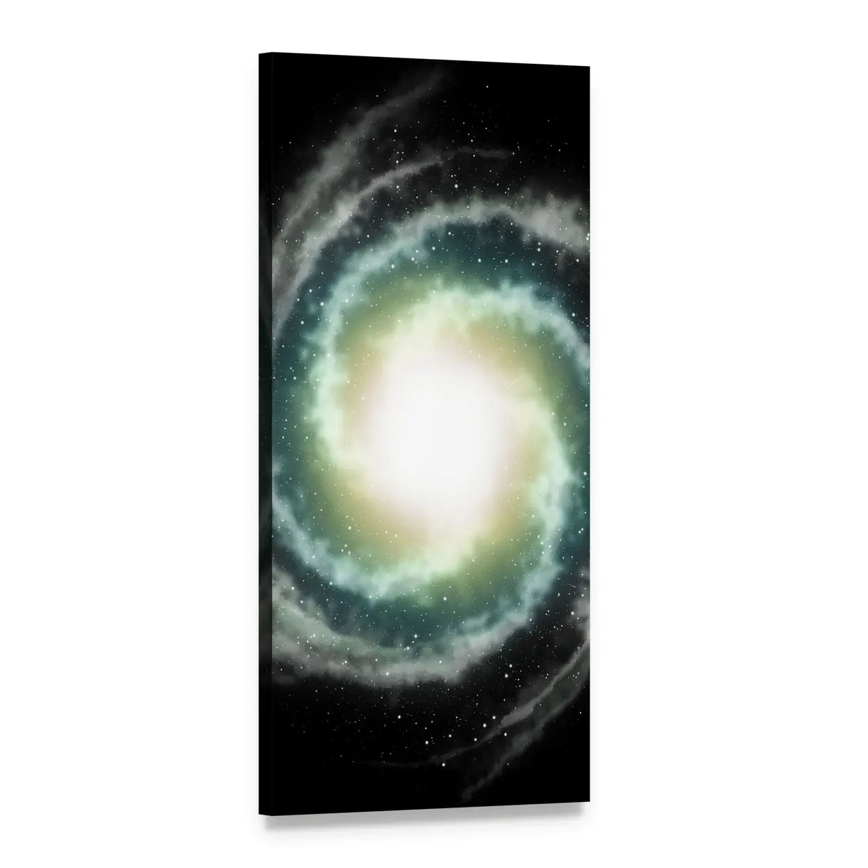 Emerald Spiral Galaxy Nebula Vertical Canvas Wall Art, 1 panel 1 Vertical layout gallery wrapped canvas set, angled product view