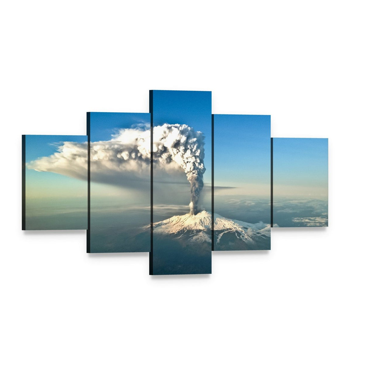 Mount Etna Eruption Canvas Wall Art, 5 panel 5 Star layout gallery wrapped canvas set, angled product view
