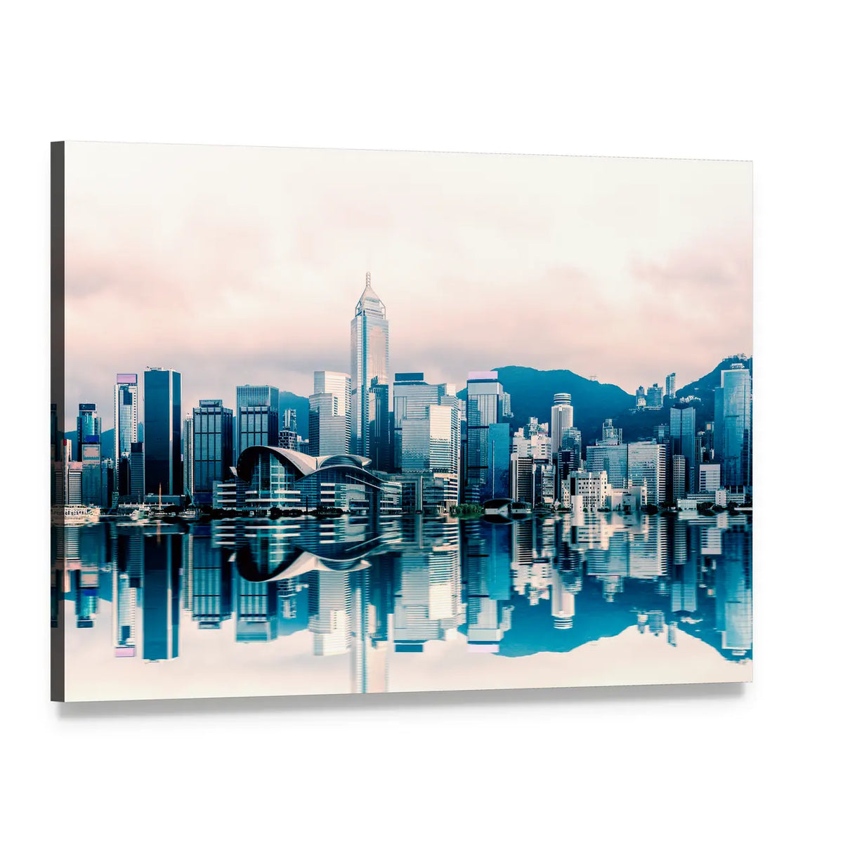 Hong Kong Cityscape At Victoria Harbour Canvas Wall Art, single panel gallery wrapped canvas, angled product view