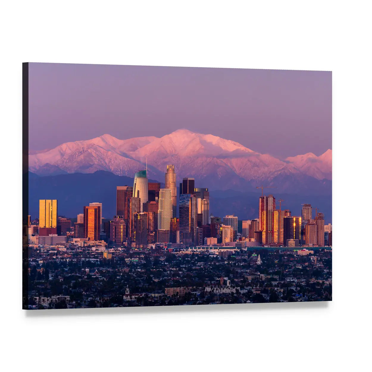 Downtown Los Angeles Skyline at Sunset Canvas Wall Art, single panel gallery wrapped canvas, angled product view