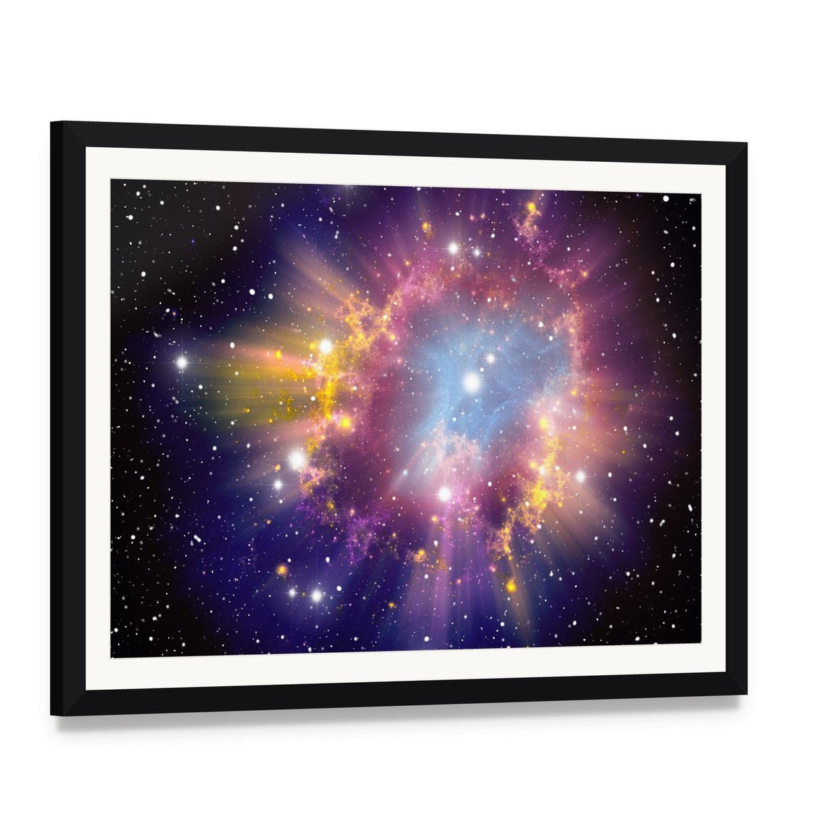 Supernova Explosion Canvas Wall Art, framed print with white mat and black frame, angled product view