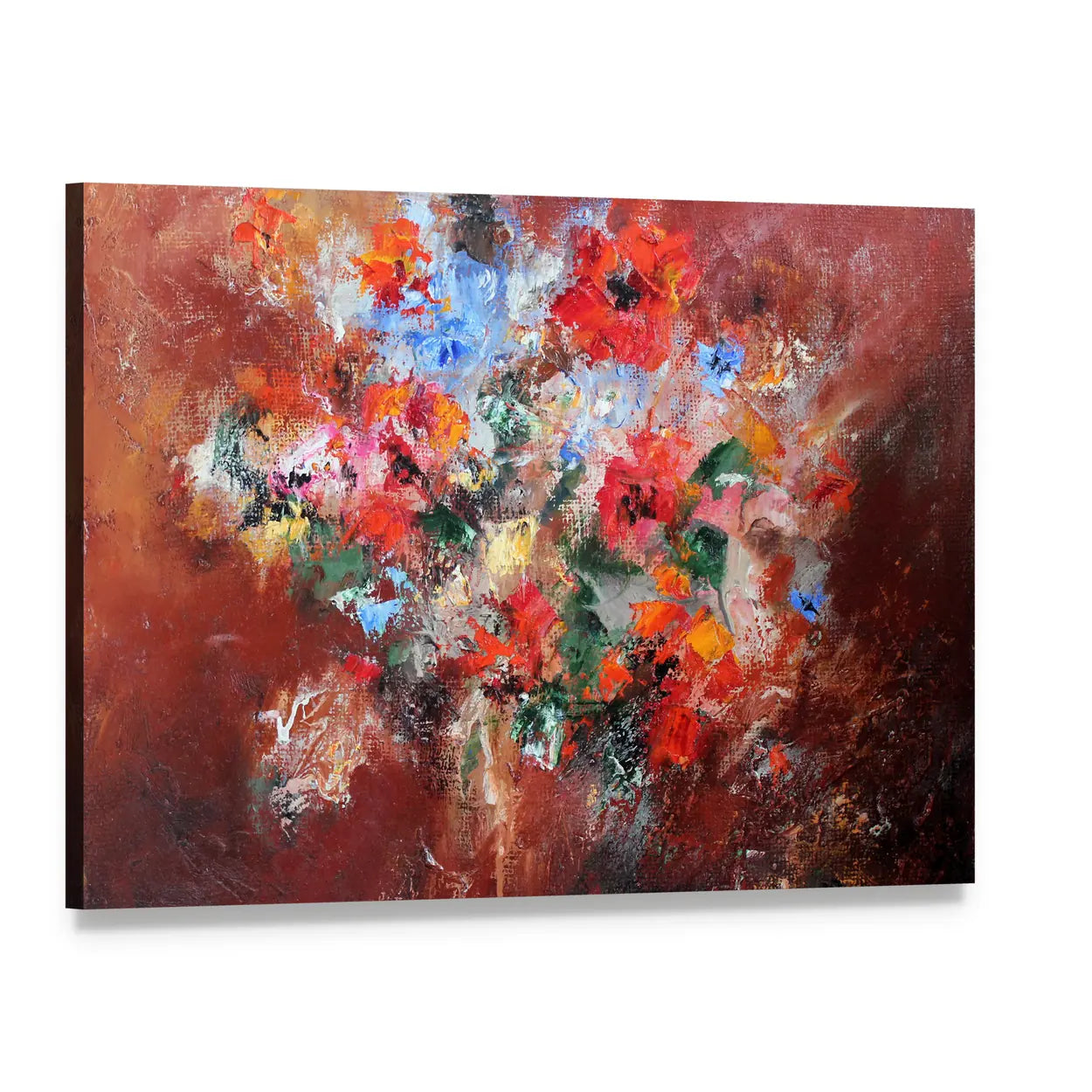 Abstract Bouquet with Red Poppies Canvas Wall Art, single panel gallery wrapped canvas, angled product view