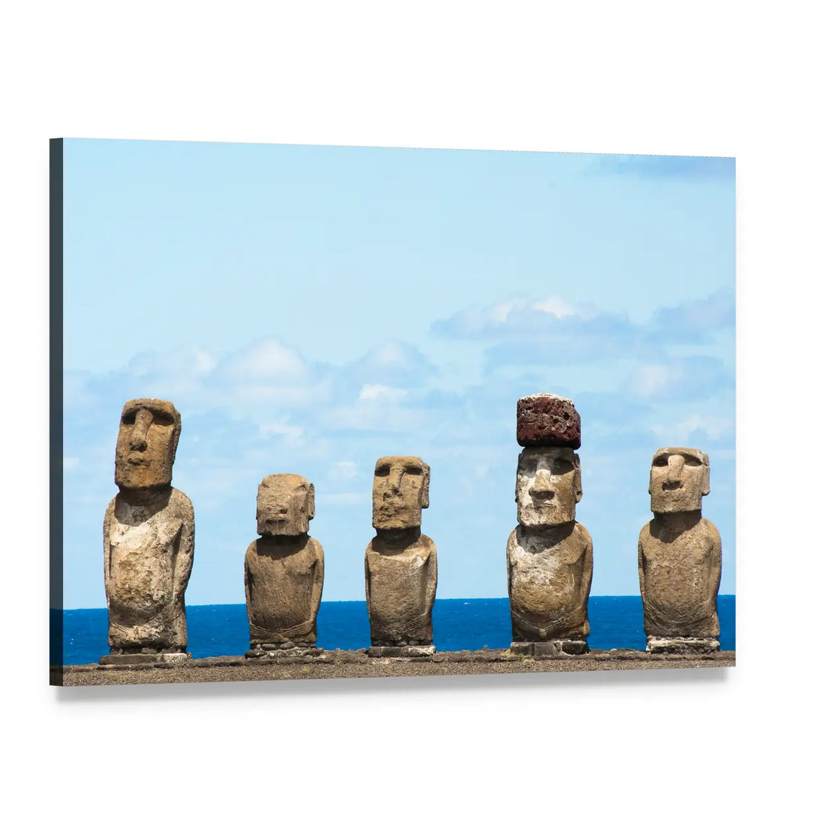 Moai Statues at Ahu Tongariki Canvas Wall Art, single panel gallery wrapped canvas, angled product view