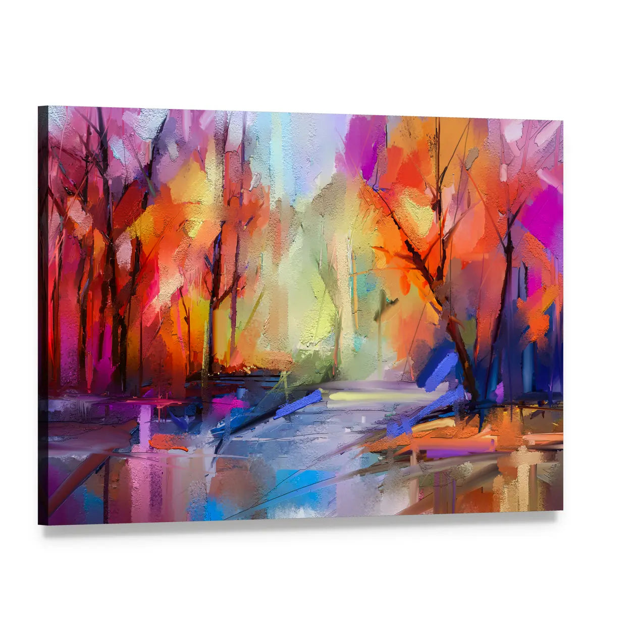 Autumn Forest Path Abstract Canvas Wall Art, single panel gallery wrapped canvas, angled product view