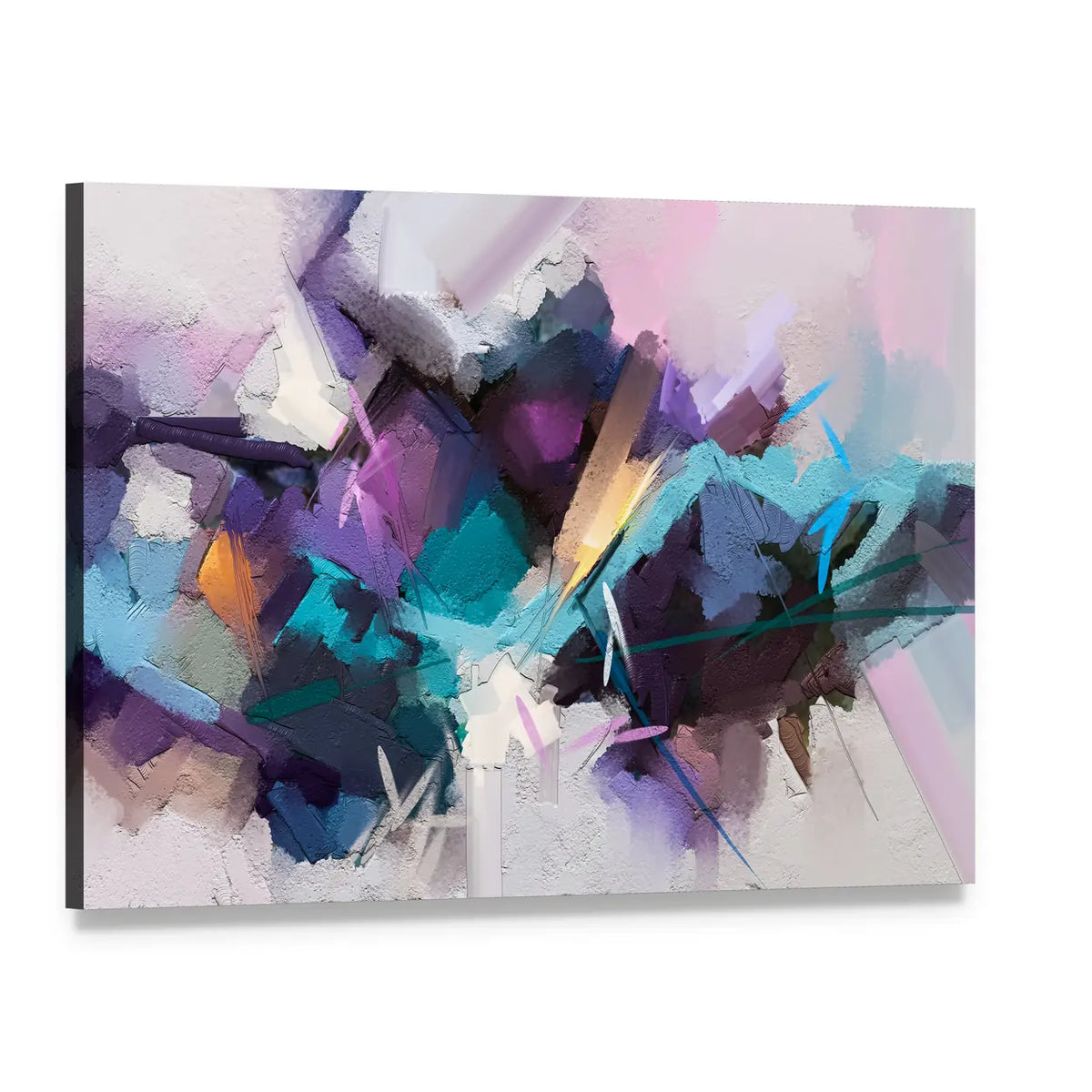Textured Purple Geometric Abstract Canvas Wall Art, single panel gallery wrapped canvas, angled product view