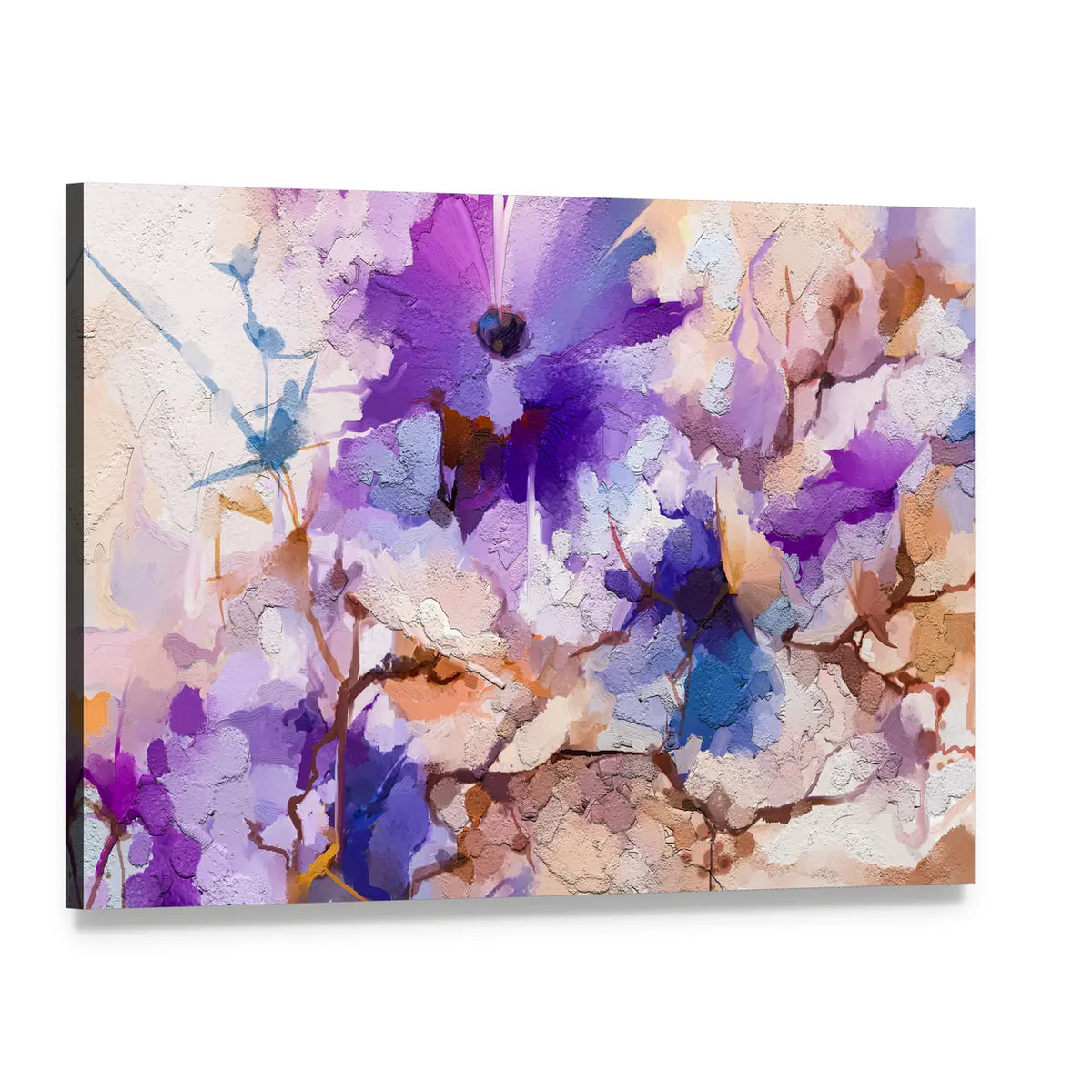 Oil Painted Spring Flowers Canvas Wall Art, single panel gallery wrapped canvas, angled product view