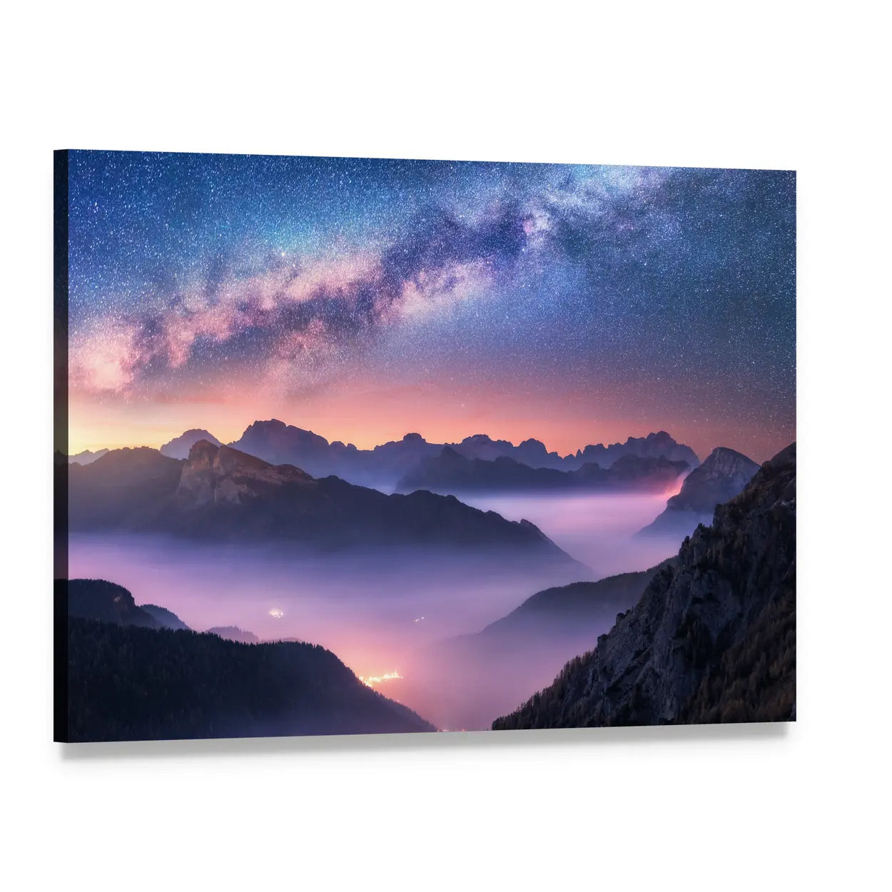 Milky Way Over Passo Giau, Dolomites Canvas Wall Art, single panel gallery wrapped canvas, angled product view