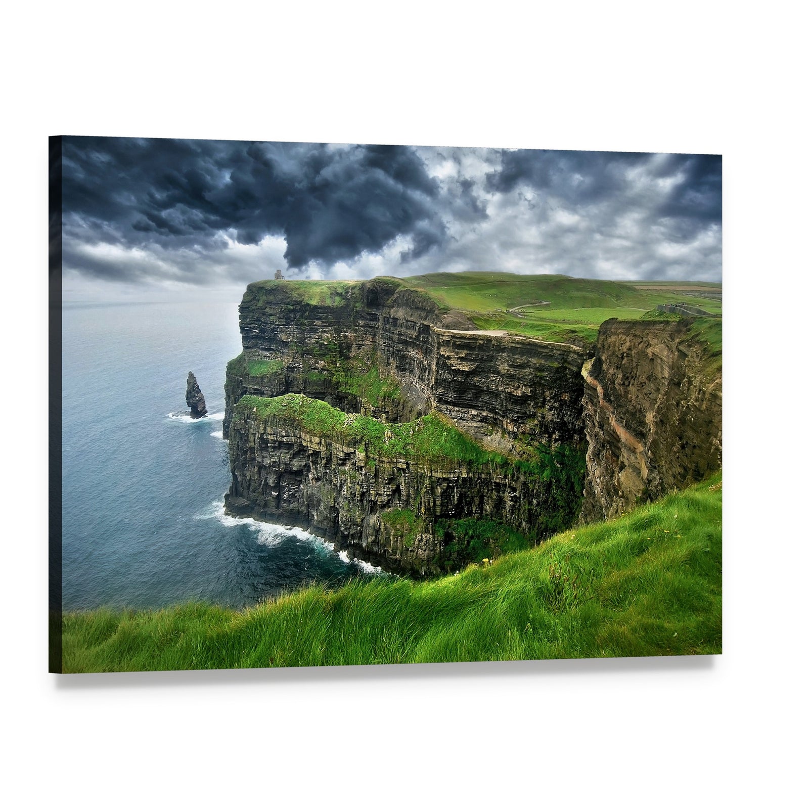 Cliffs of Moher Under Stormy Clouds Canvas Wall Art, single panel gallery wrapped canvas, angled product view
