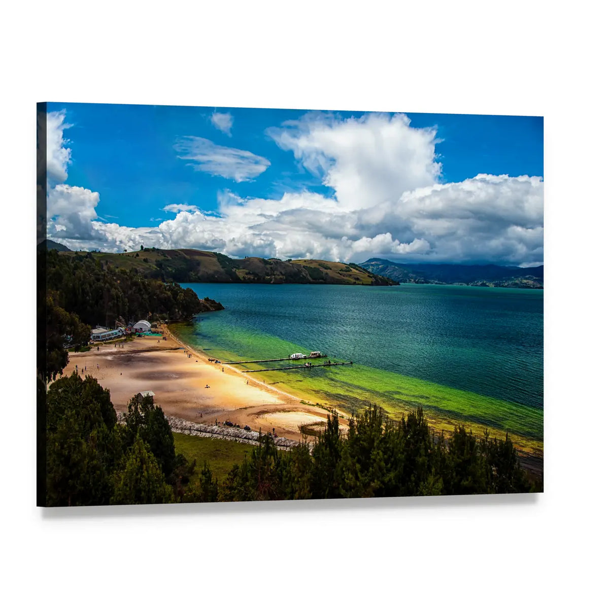 Lake Tota Colombia Lakeshore Canvas Wall Art, single panel gallery wrapped canvas, angled product view