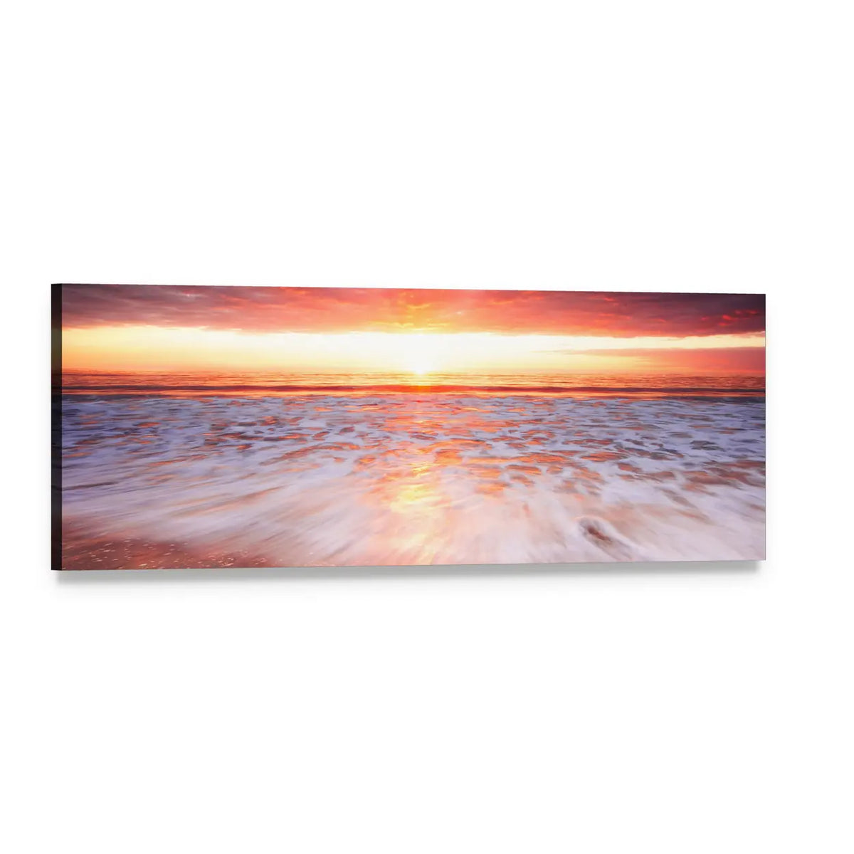 Glorious Sunset Over the Surf Panoramic Canvas Wall Art, single panel gallery wrapped canvas, angled product view