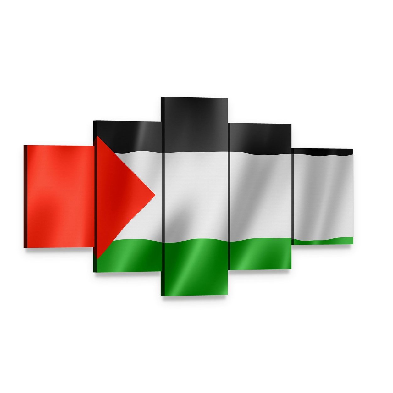 Waving Palestinian Flag Canvas Wall Art, 5 panel 5 Star layout gallery wrapped canvas set, angled product view