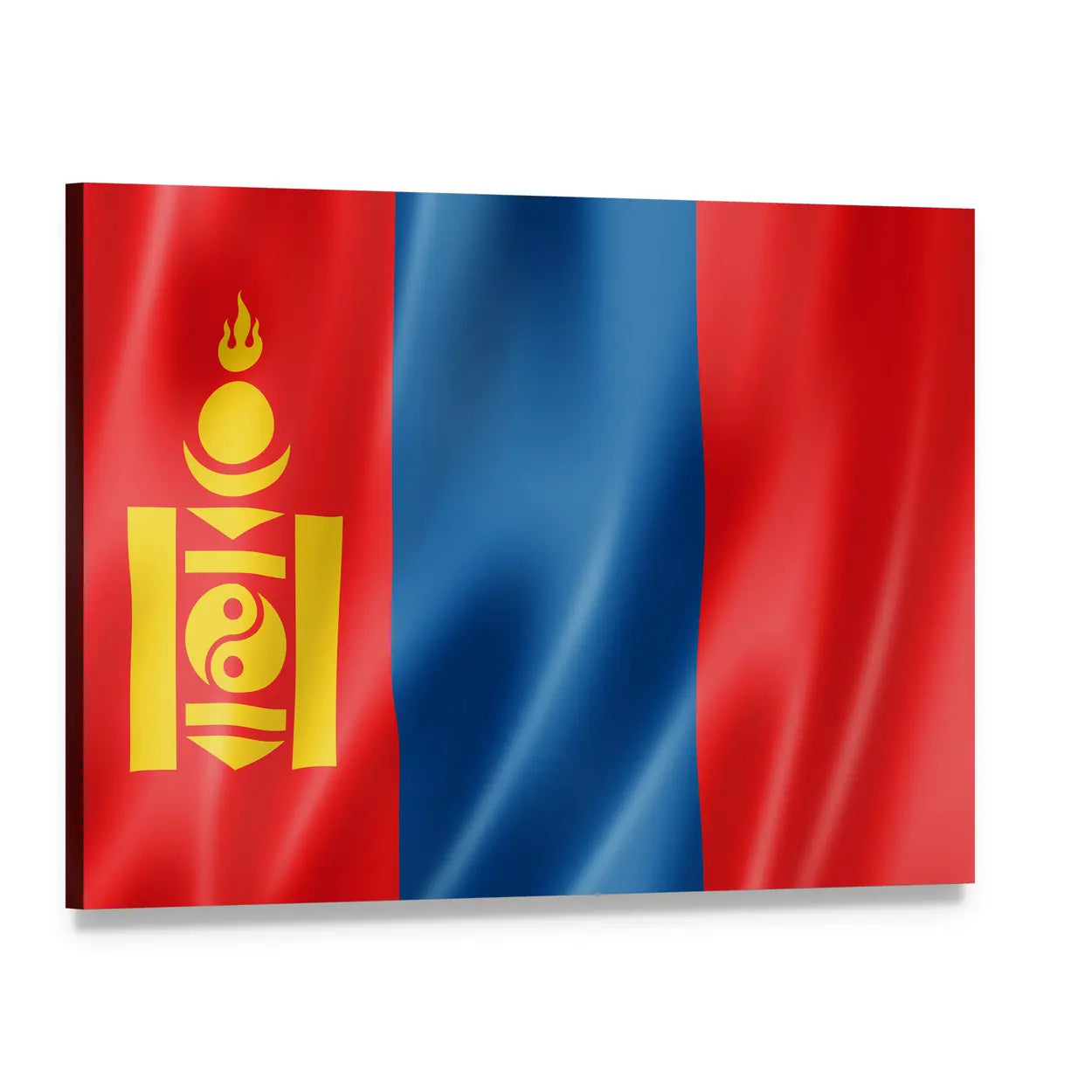 Mongolian Flag with Soyombo Symbol Canvas Wall Art, single panel gallery wrapped canvas, angled product view