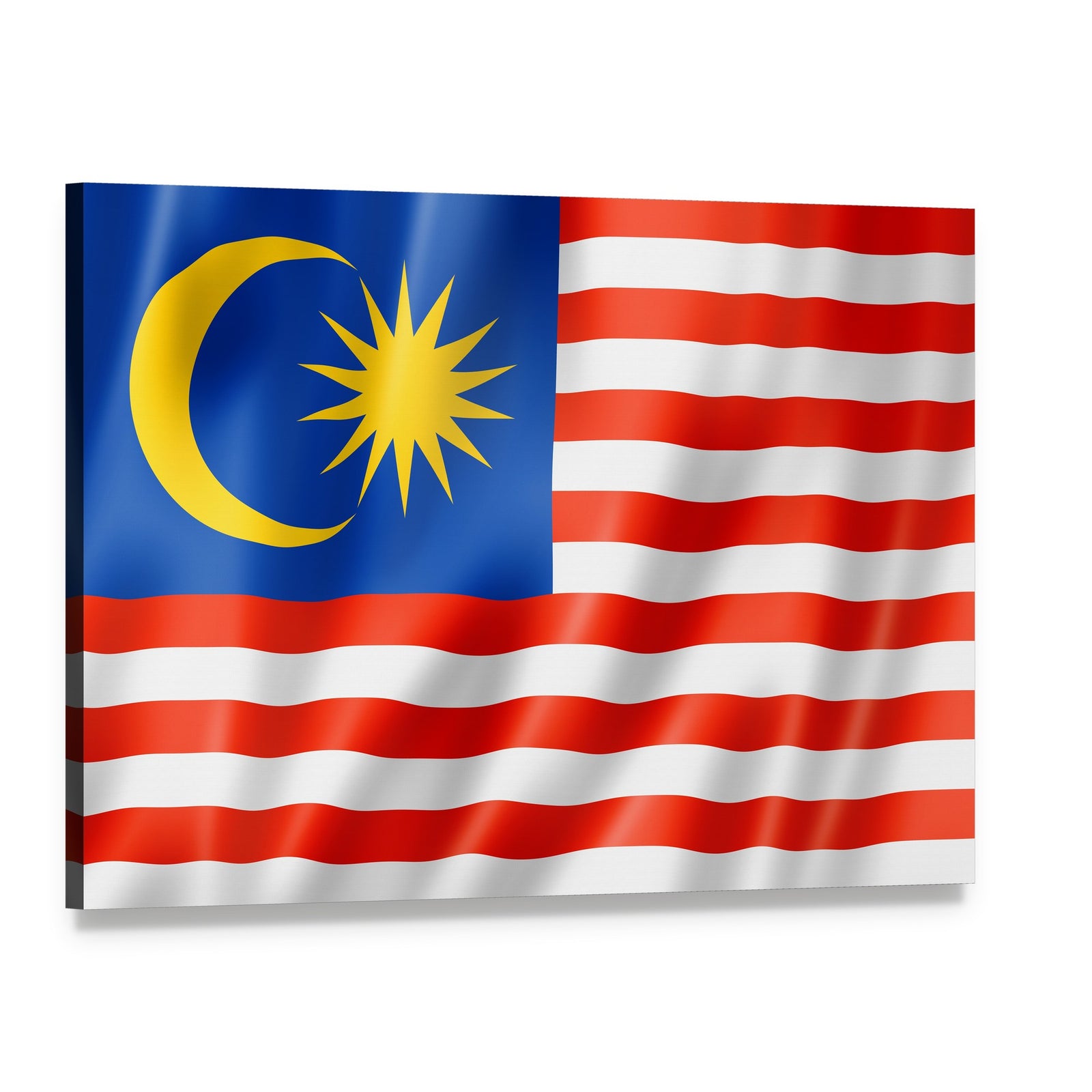 Malaysian Flag with Crescent and 14-point Star Canvas Wall Art, single panel gallery wrapped canvas, angled product view