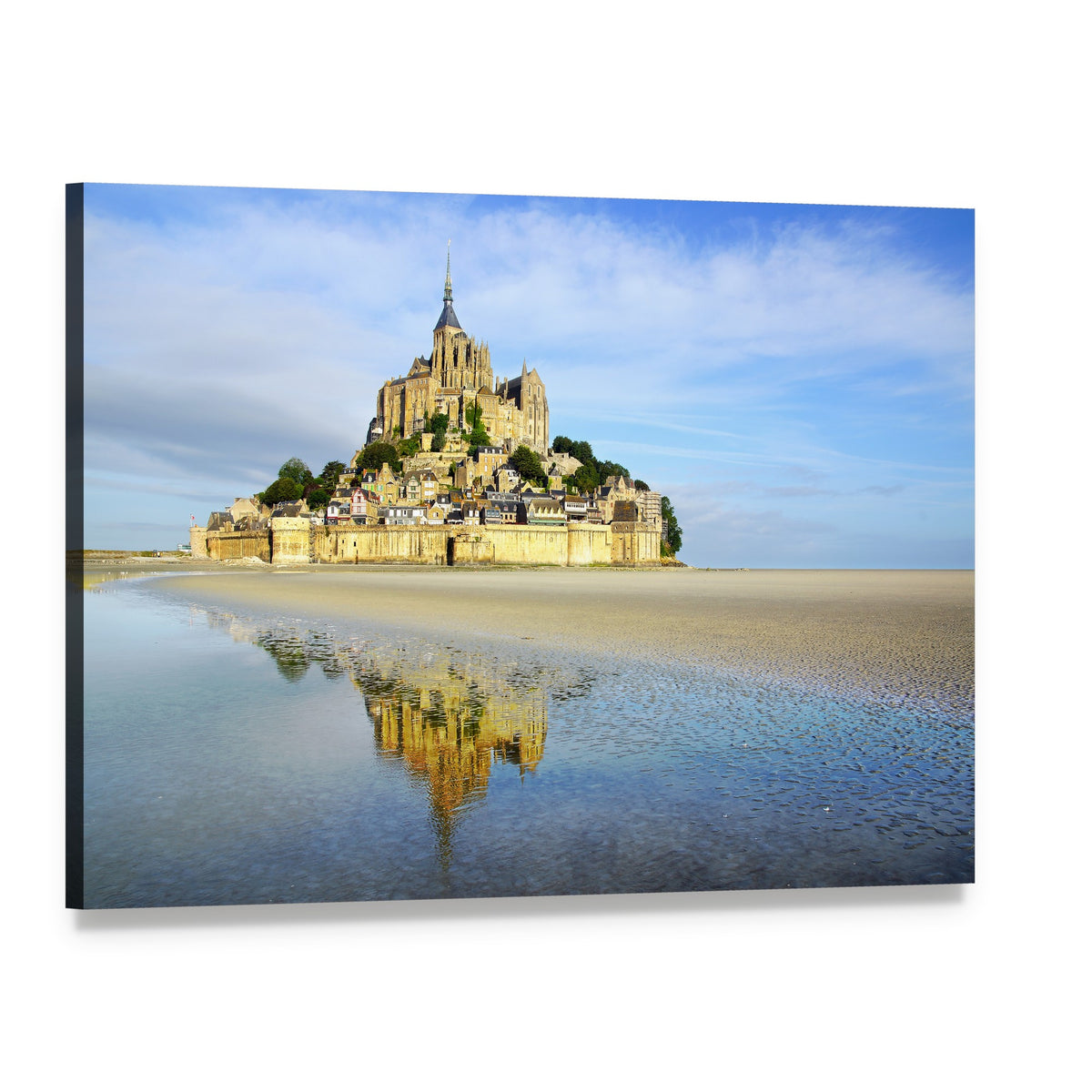 Mont Saint-michel Abbey on Tidal Flats Canvas Wall Art, single panel gallery wrapped canvas, angled product view