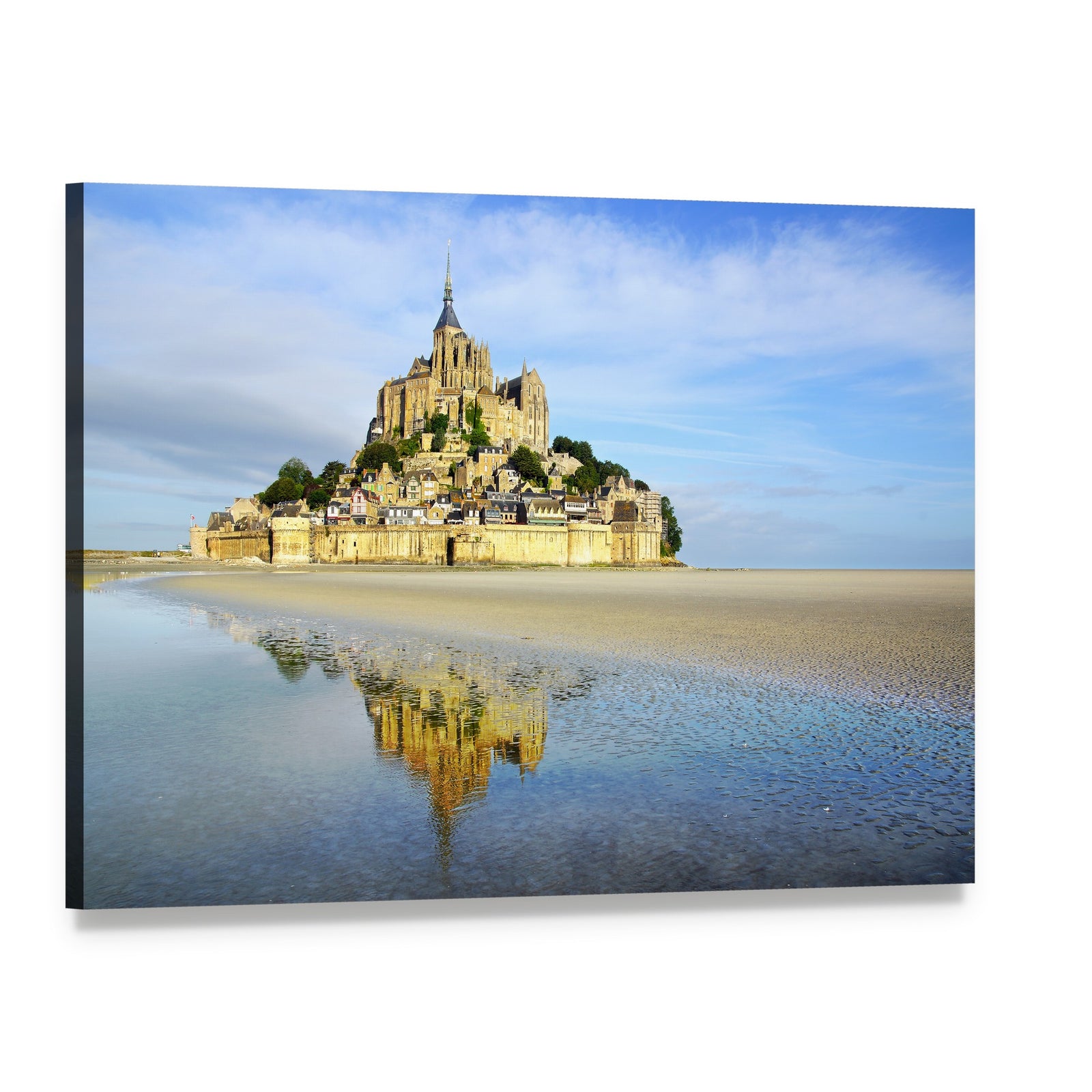 Mont Saint-michel Abbey on Tidal Flats Canvas Wall Art, single panel gallery wrapped canvas, angled product view