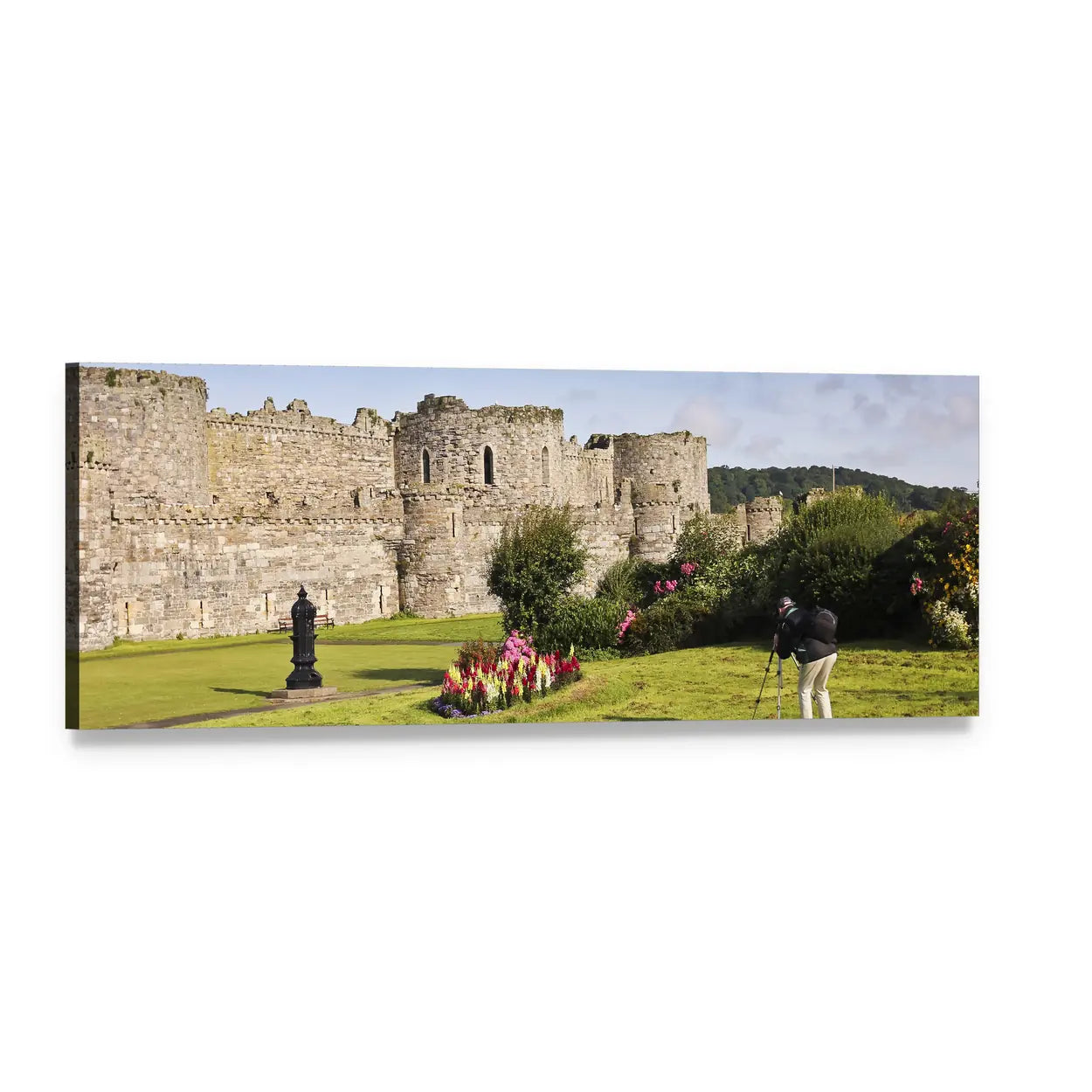 Beaumaris Castle with Manicured Lawn Panoramic Canvas Wall Art, single panel gallery wrapped canvas, angled product view