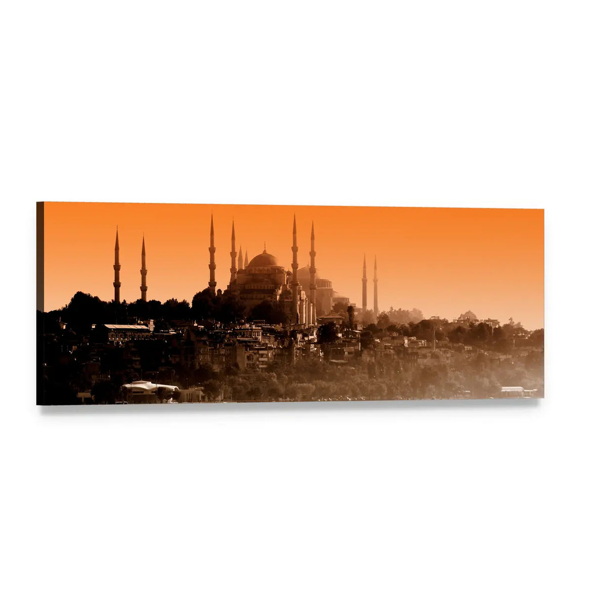 Sultan Ahmet Mosque at Sunset Panoramic Canvas Wall Art, single panel gallery wrapped canvas, angled product view