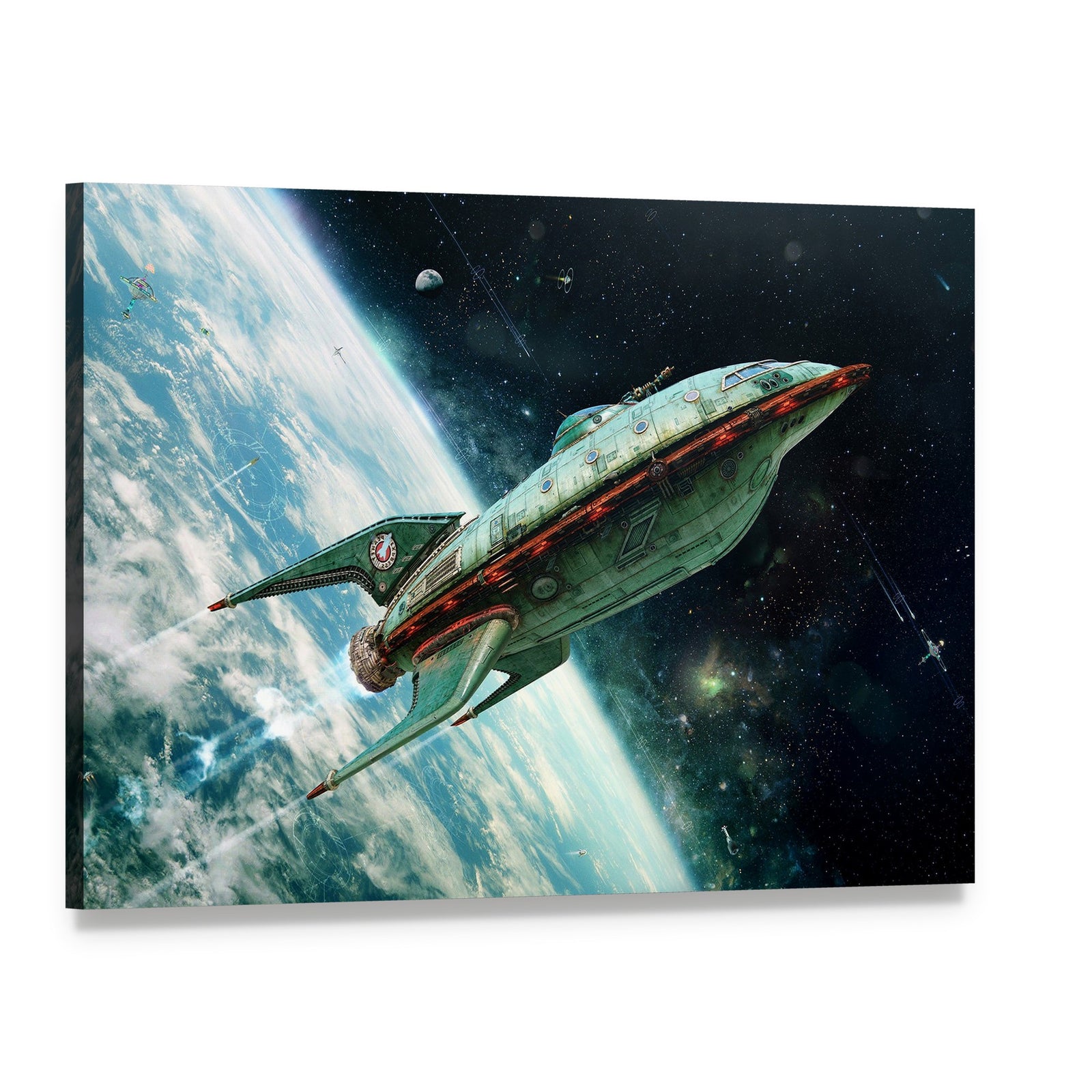Alien Space Shuttle Canvas Wall Art, single panel gallery wrapped canvas, angled product view