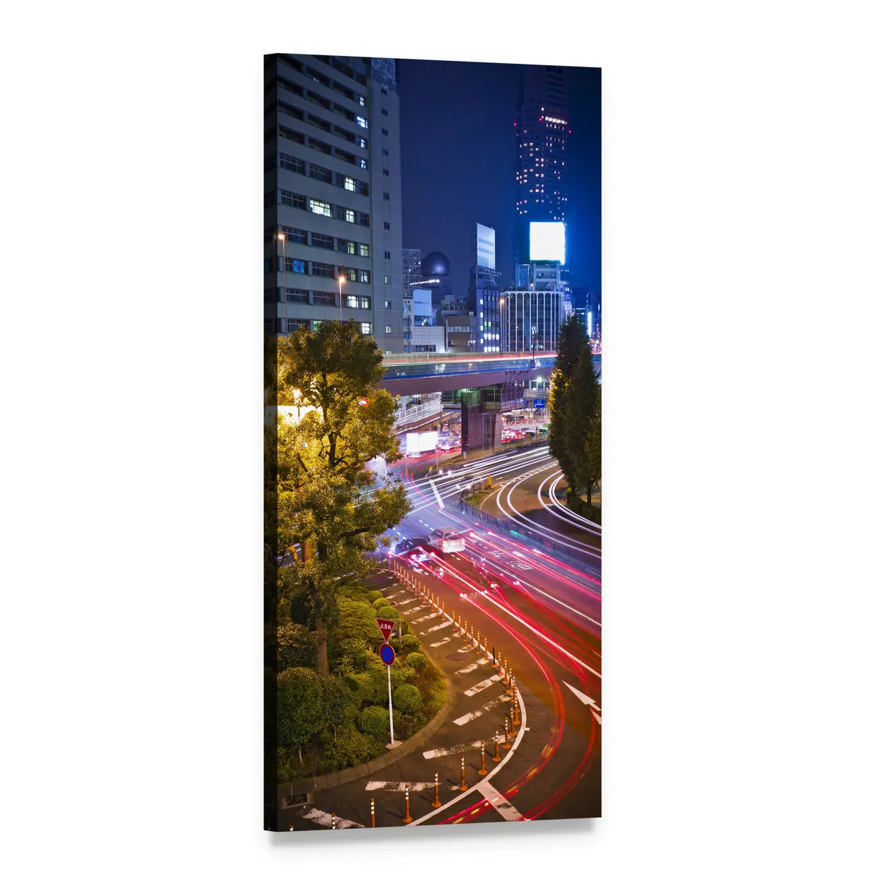 Tokyo Night Highway Light Trails Vertical Canvas Wall Art, 1 panel 1 Vertical layout gallery wrapped canvas set, angled product view
