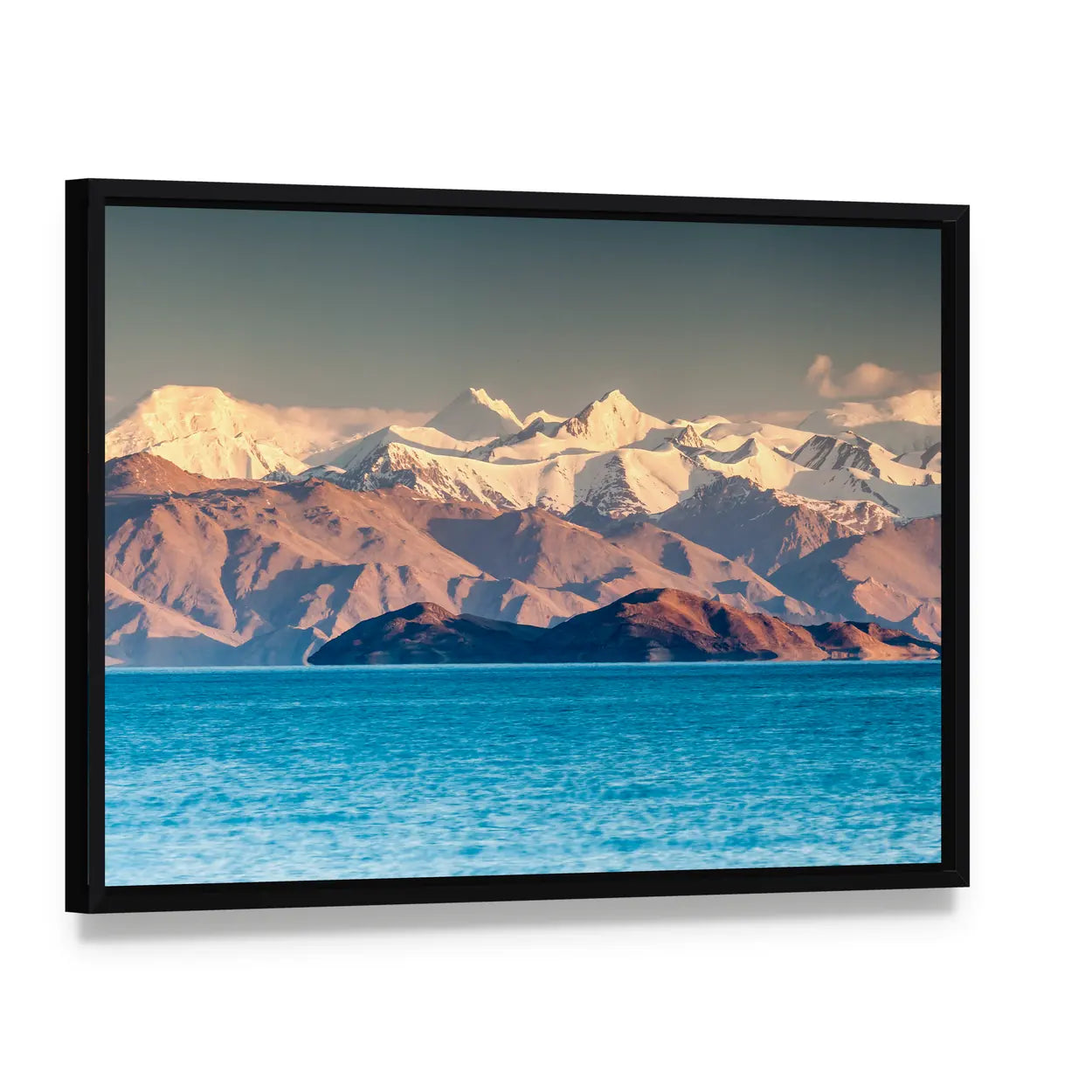 Scenic Karakul Lake In Pamir In Tajikistan Canvas Wall Art, framed canvas in a black floater frame, angled product view