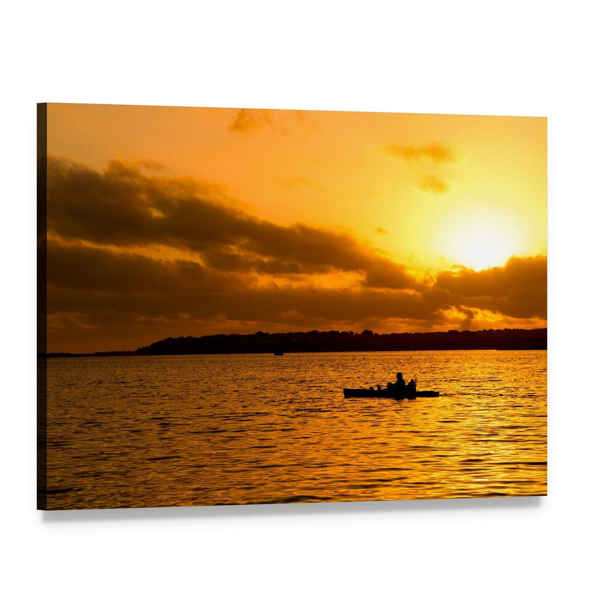 Kayakers at Sunset Canvas Wall Art, single panel gallery wrapped canvas, angled product view