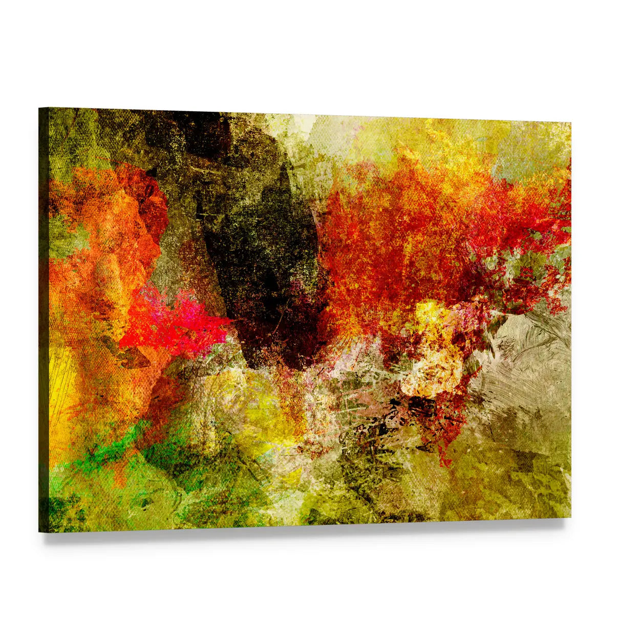 Acrylic Abstract with Central Dark Mass Canvas Wall Art, single panel gallery wrapped canvas, angled product view