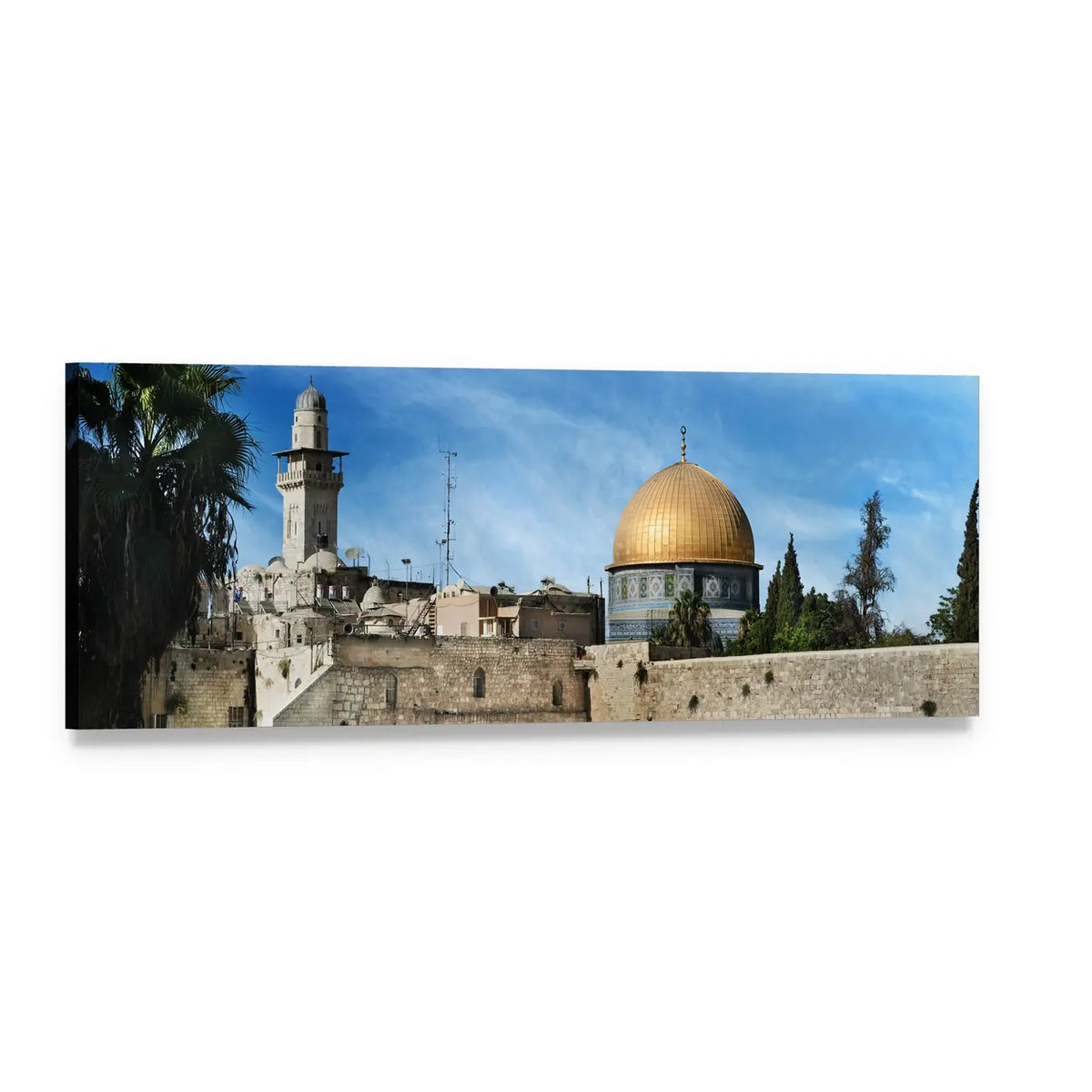 Western in Jerusalem Panoramic Canvas Wall Art, single panel gallery wrapped canvas, angled product view