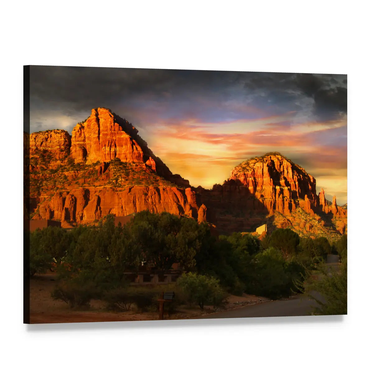 Sedona Red Rock Mountains at Sunset Canvas Wall Art, single panel gallery wrapped canvas, angled product view