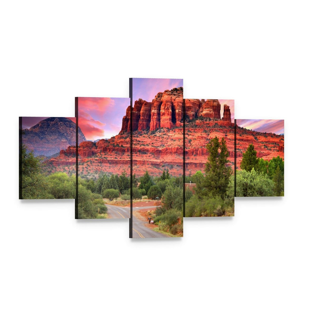 Sedona Scenic Drive at Sunset Canvas Wall Art, 5 panel 5 Star layout gallery wrapped canvas set, angled product view