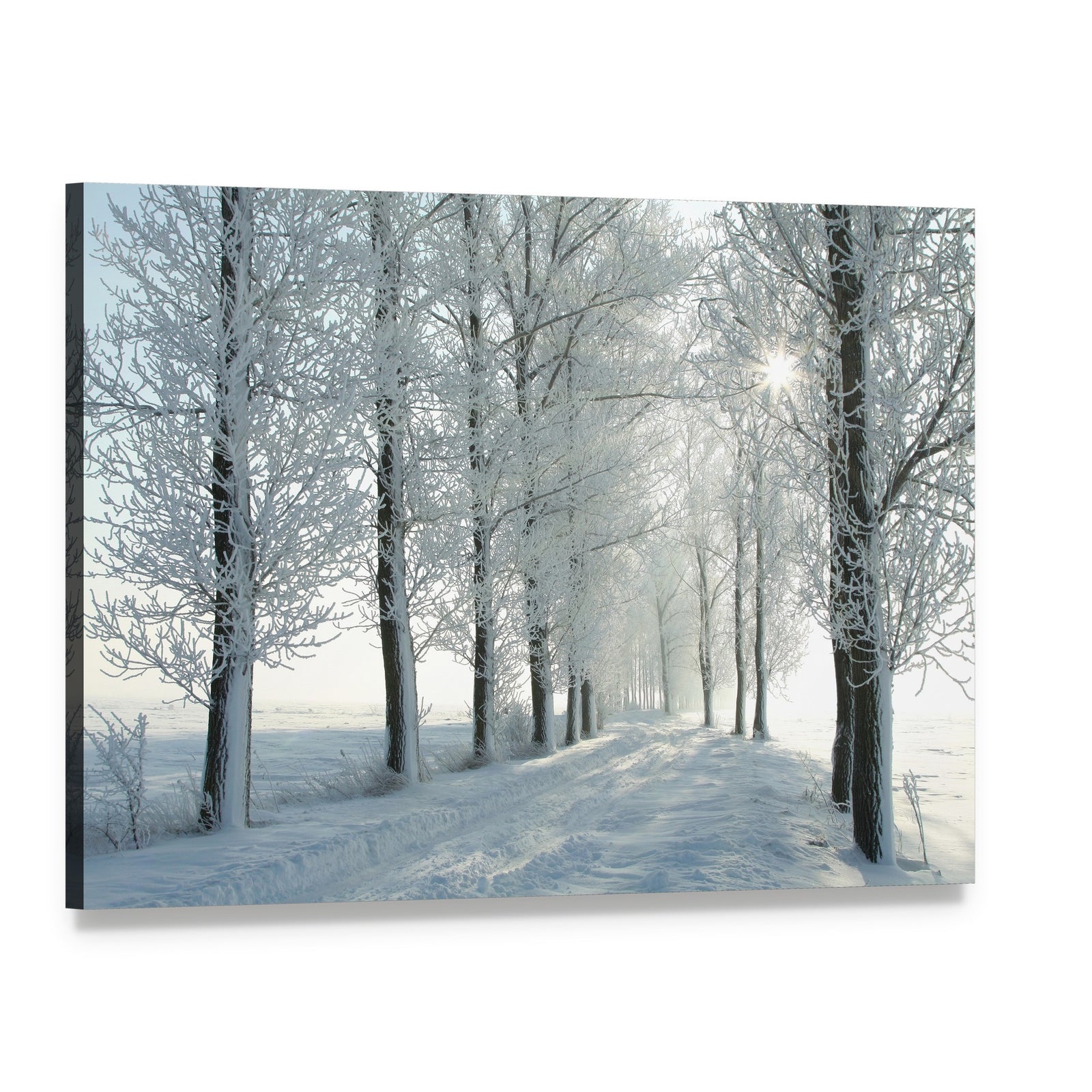 Country Road in Winter Canvas Wall Art, single panel gallery wrapped canvas, angled product view