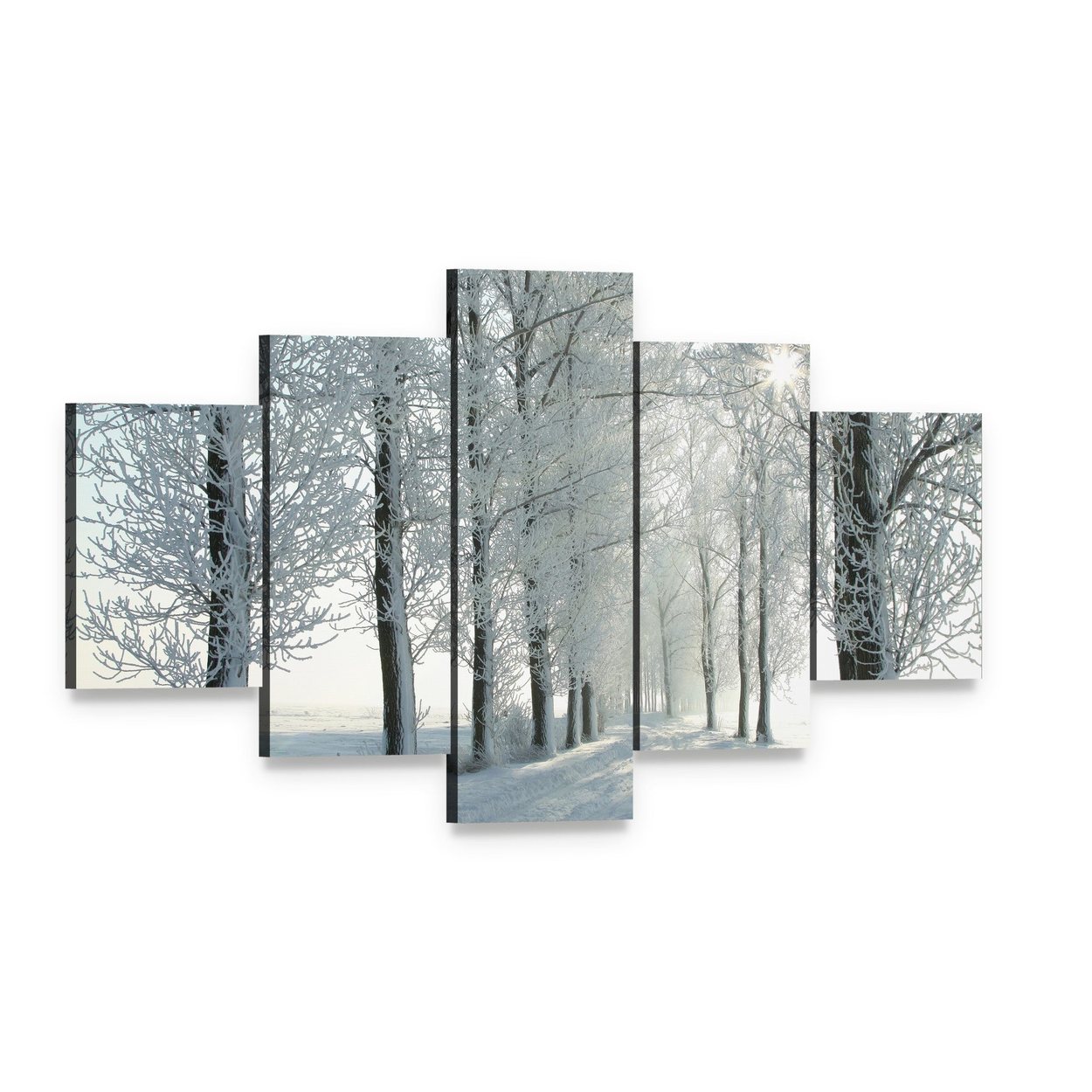 Country Road in Winter Canvas Wall Art, 5 panel 5 Star layout gallery wrapped canvas set, angled product view