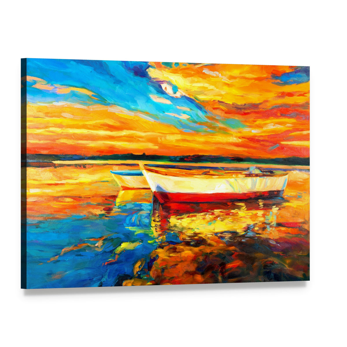 Boat & Sea Abstract Canvas Wall Art, single panel gallery wrapped canvas, angled product view