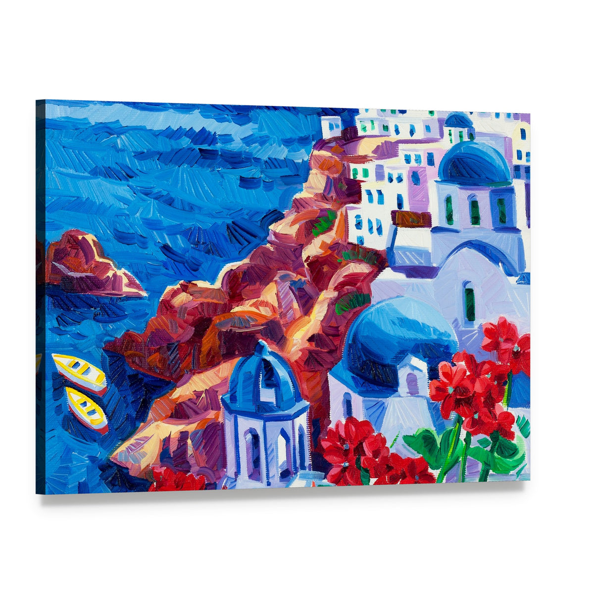 Oia Village on Santorini Island Canvas Wall Art, single panel gallery wrapped canvas, angled product view